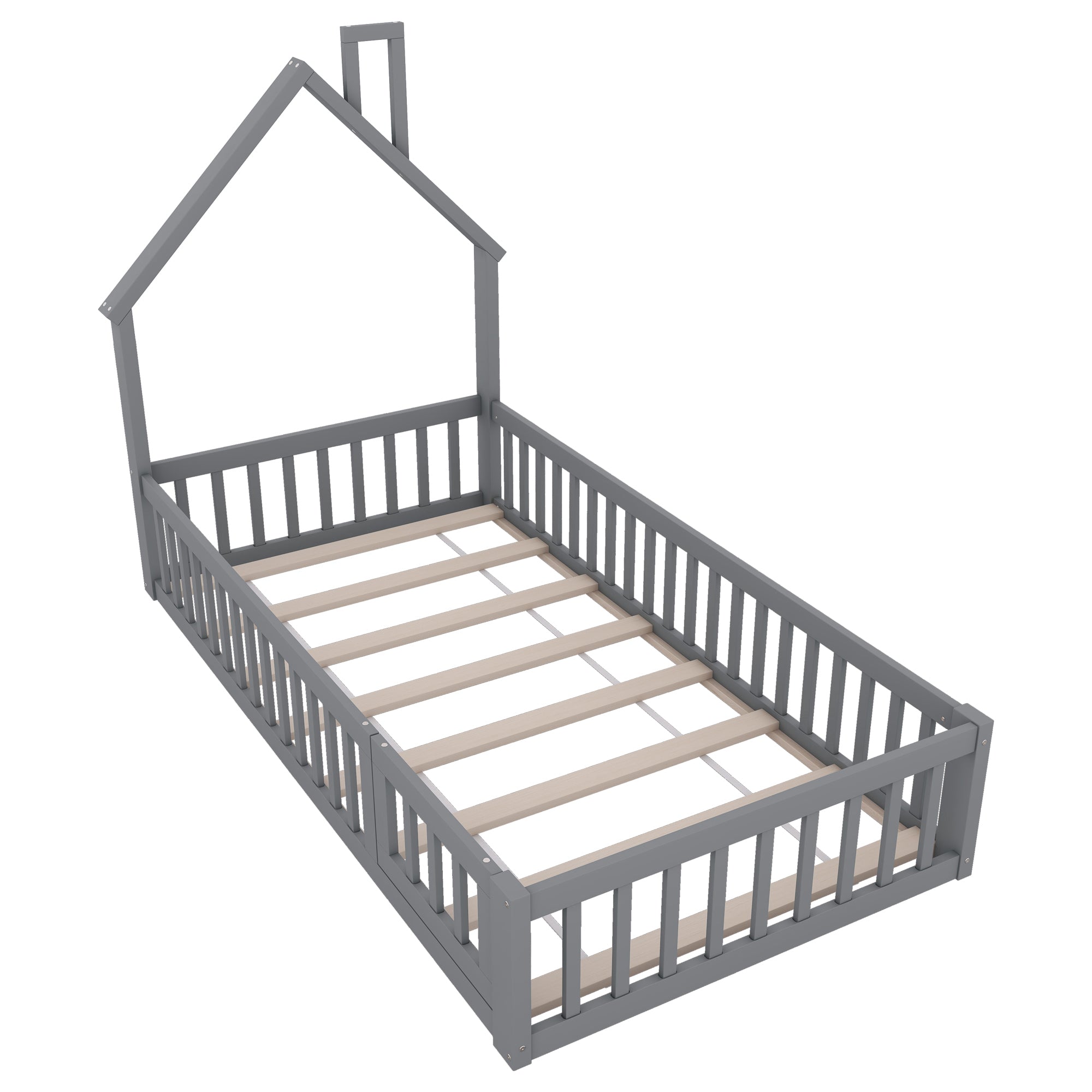 Logidon upholstered bed 90x200 chimney shape gray pine wood