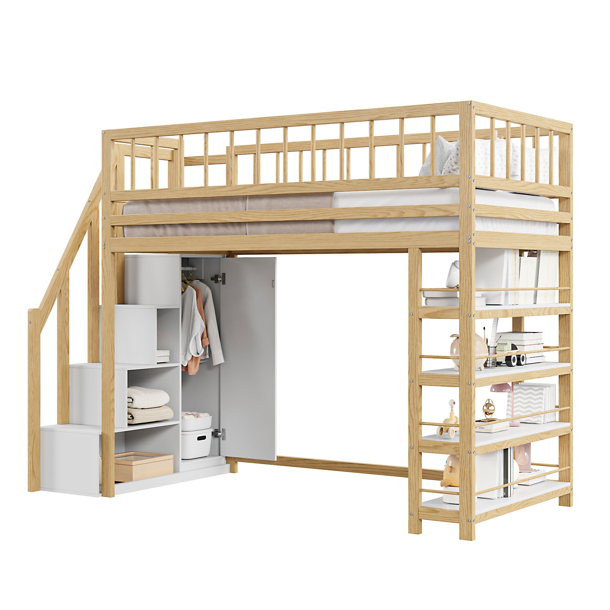 Logidon hoogslaper 90x200 cm met kledingkast en opbergruimte combinatiebed