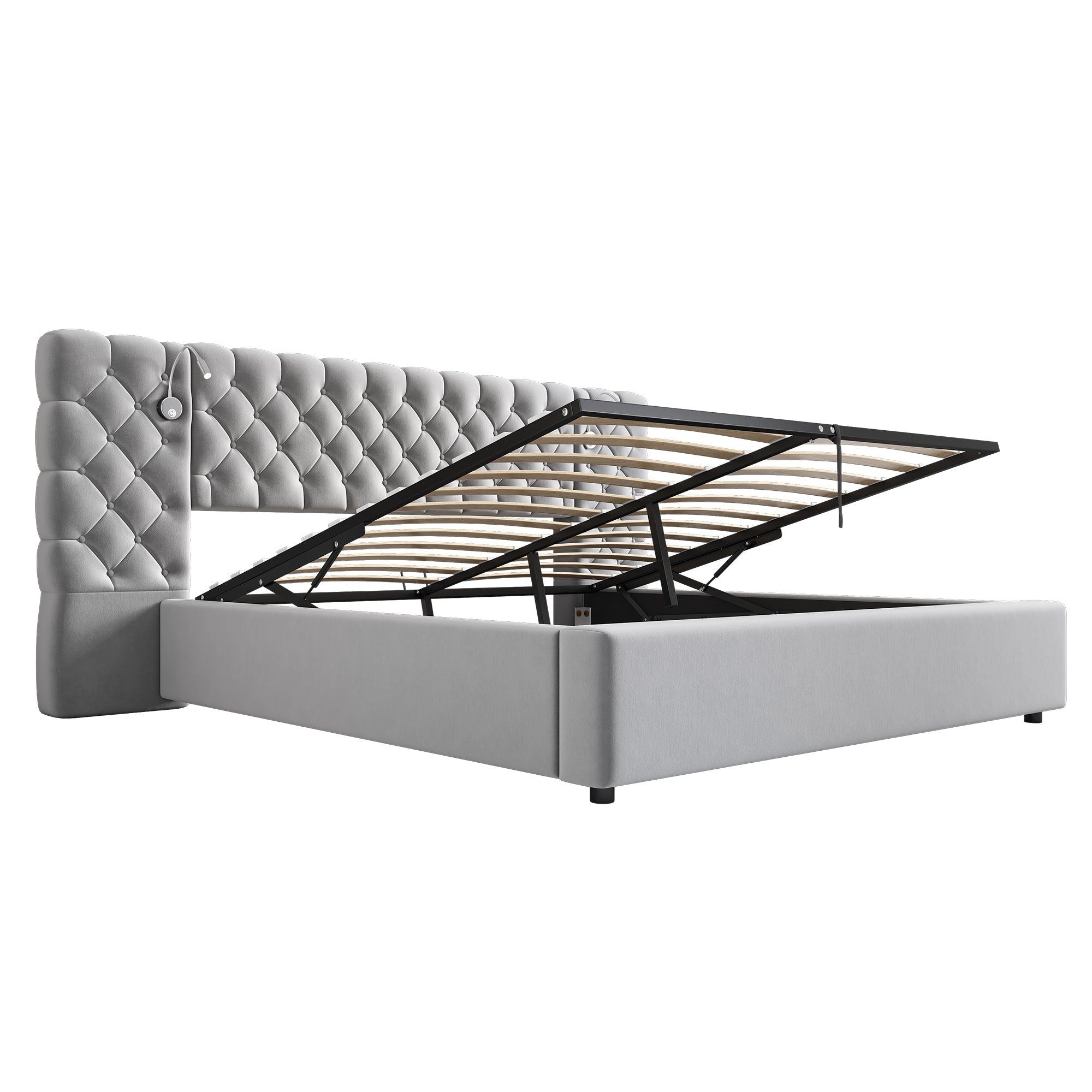 Logidon upholstered bed 180 x 200 cm with hydraulic storage space LED gray
