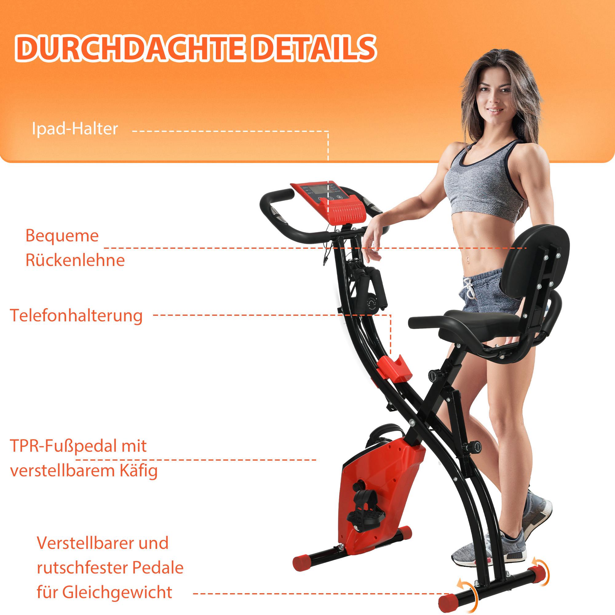 Logidon 2-in-1 hometrainer rood LCD-display Magnetische weerstand met 8 niveaus