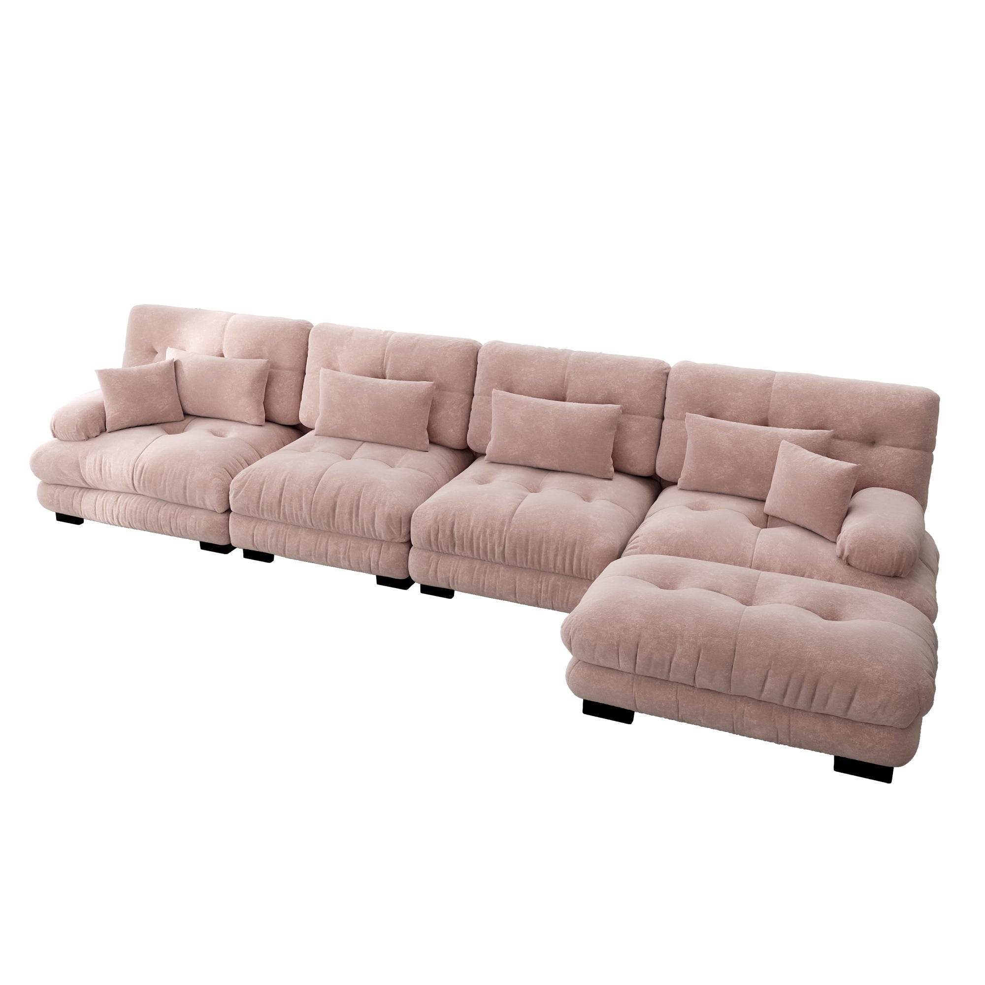 Logidon Modulaire hoekbank roze fluweel L-vorm 4-zits met kruk