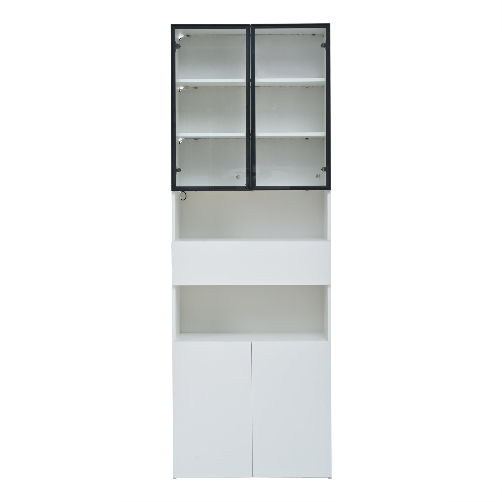 Logidon vitrinekast 70x30x200 cm witte LED glazen vitrinekast met lade