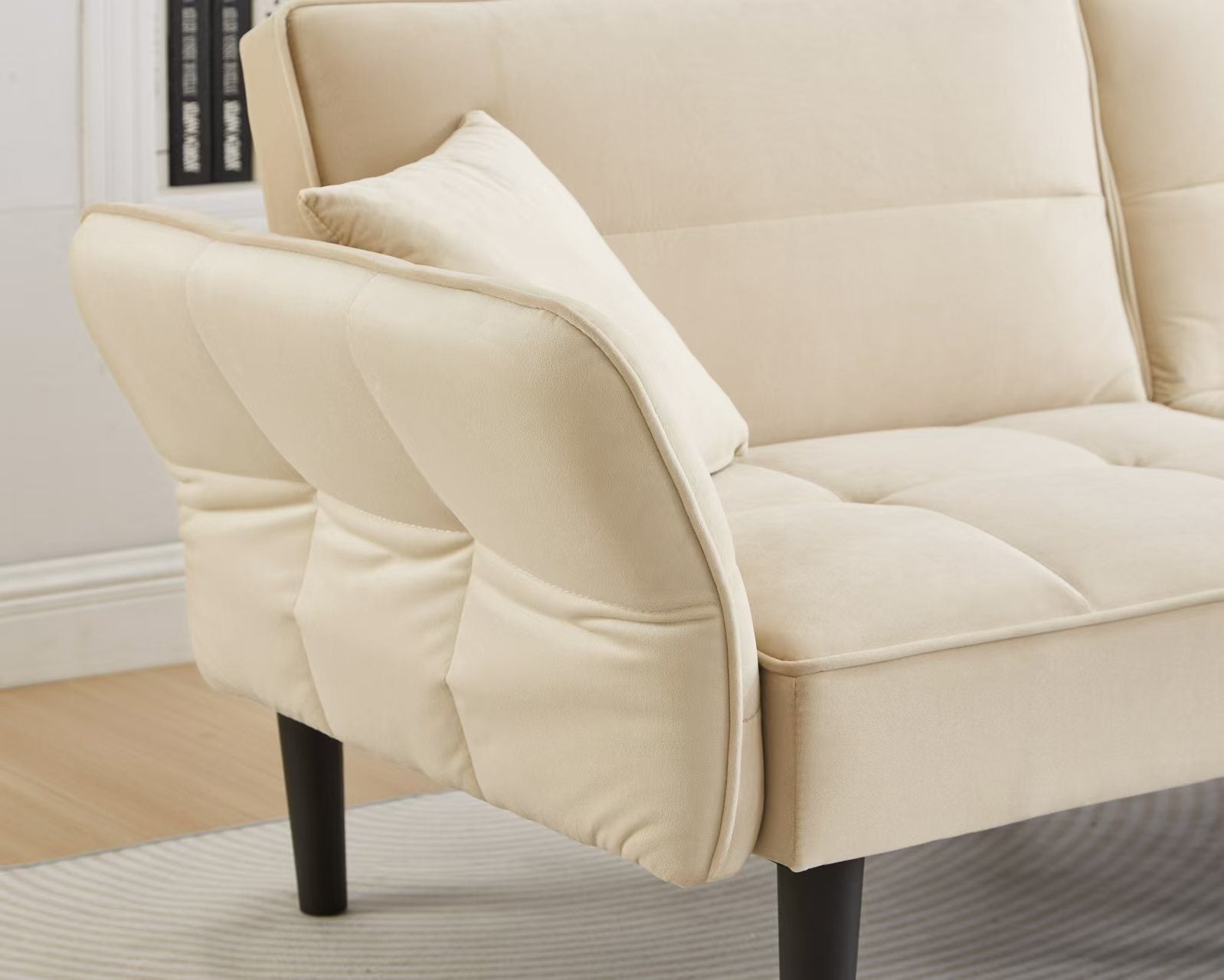 Logidon 2-in-1 slaapbank beige fluwelen hoes verstelbare tweezits