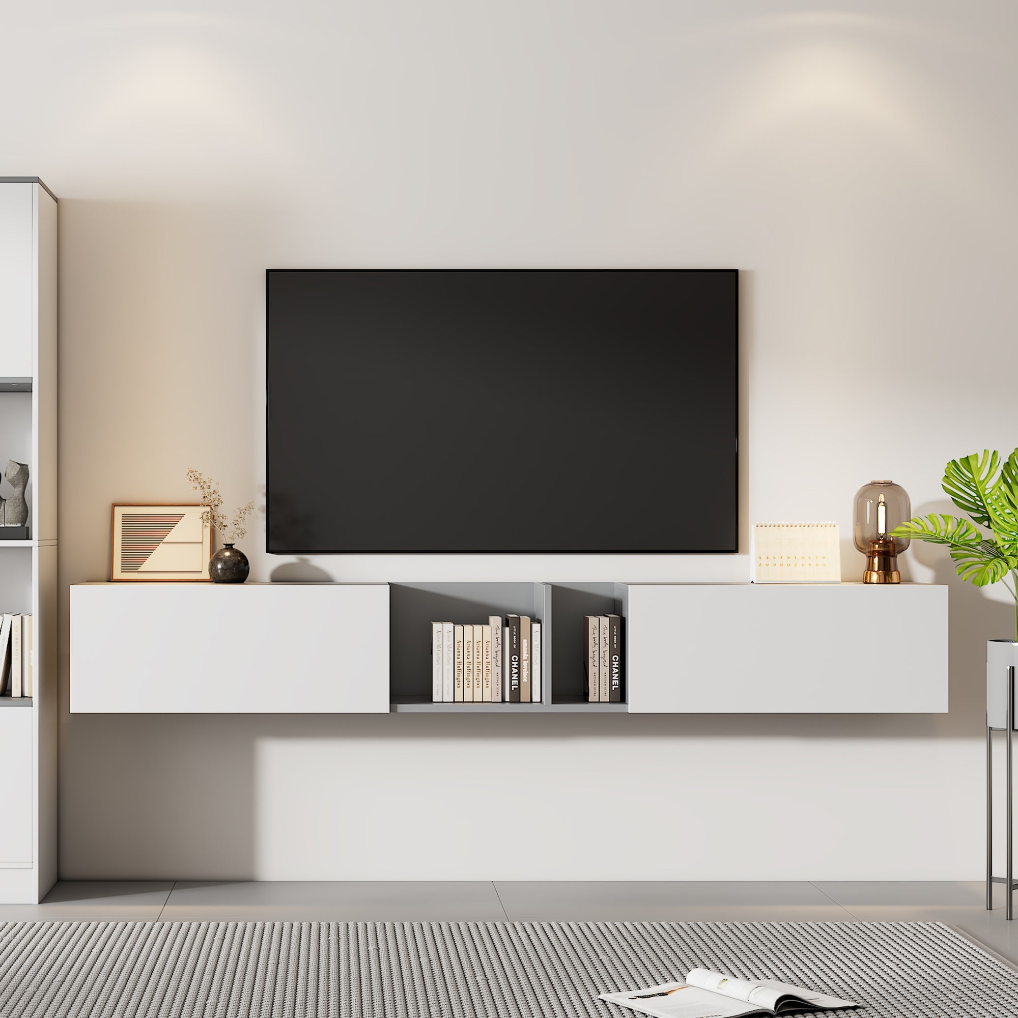 Logidon TV-meubel 170 cm hoogglans zwart glasplank LED