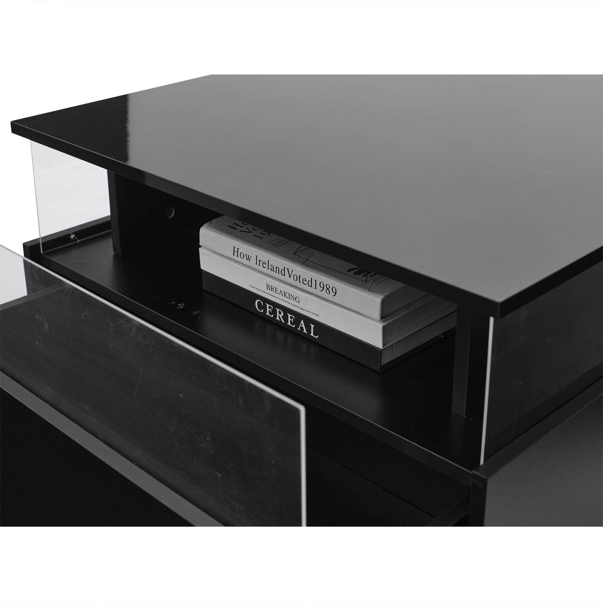 Logidon hoogglans LED salontafel 90x55x45 cm zwart 2 lades