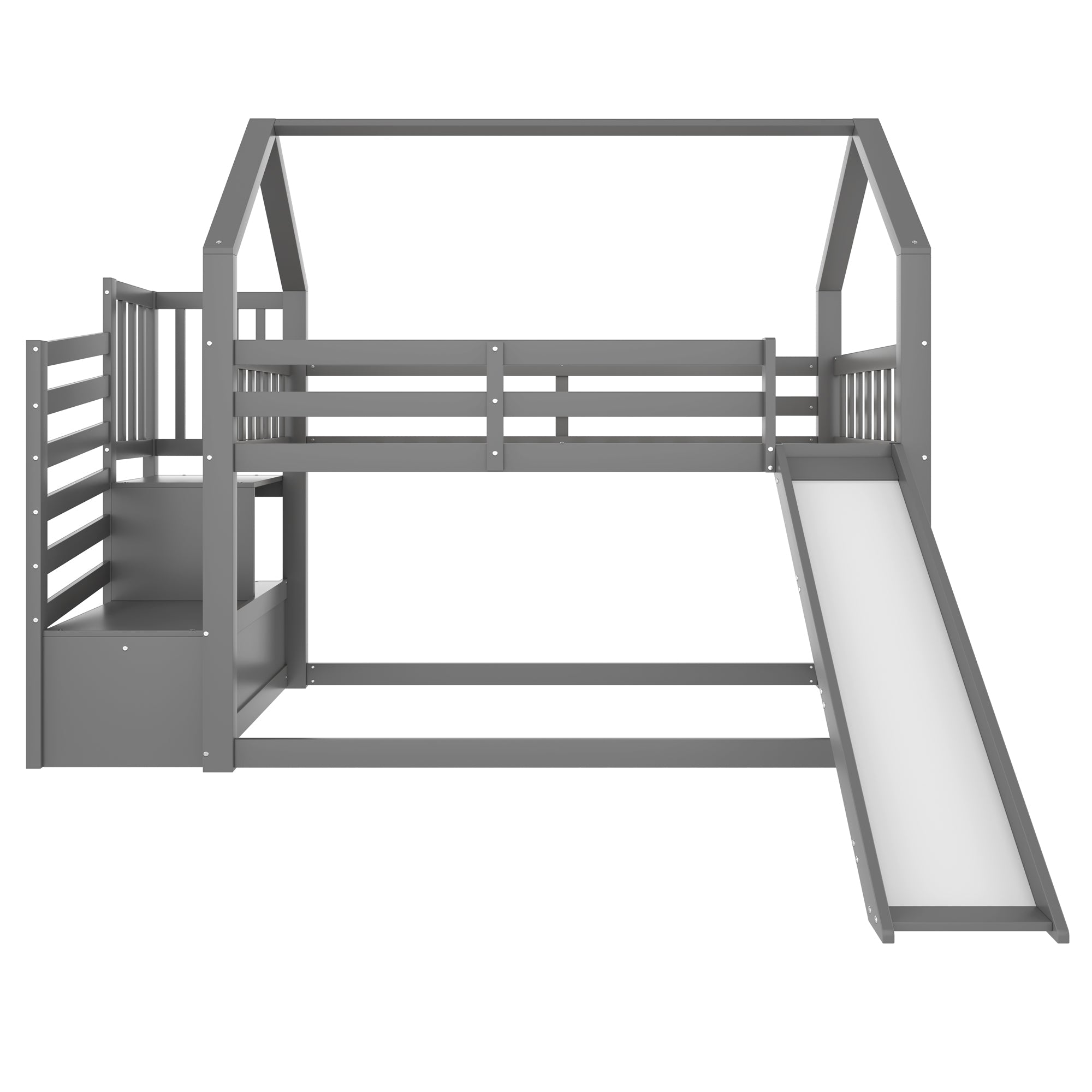 Logidon stapelbed grijs 90x200 met opbergtrap en glijbaan