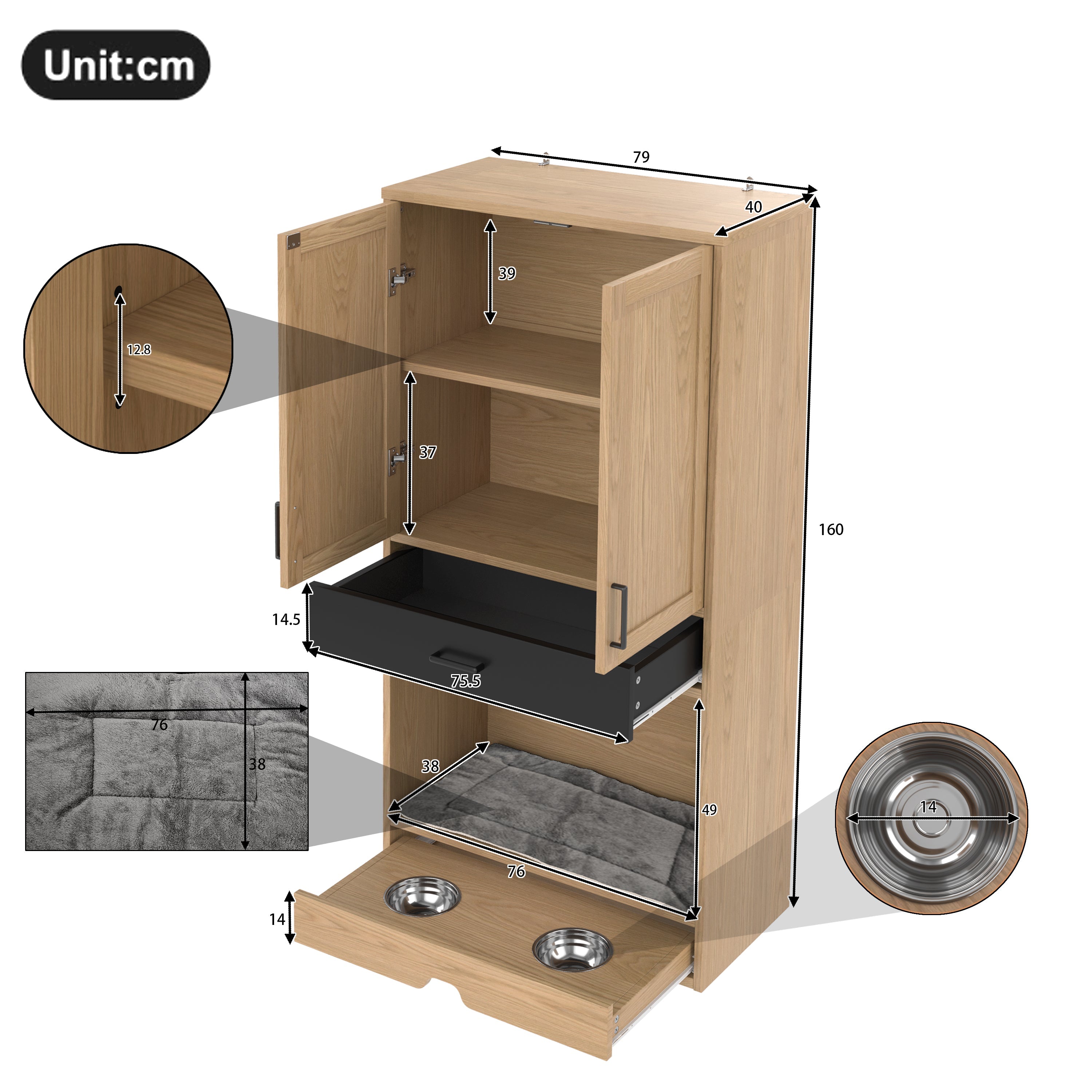 Logidon dierenkast eiken look 79x40x160 voerstation hondenmand