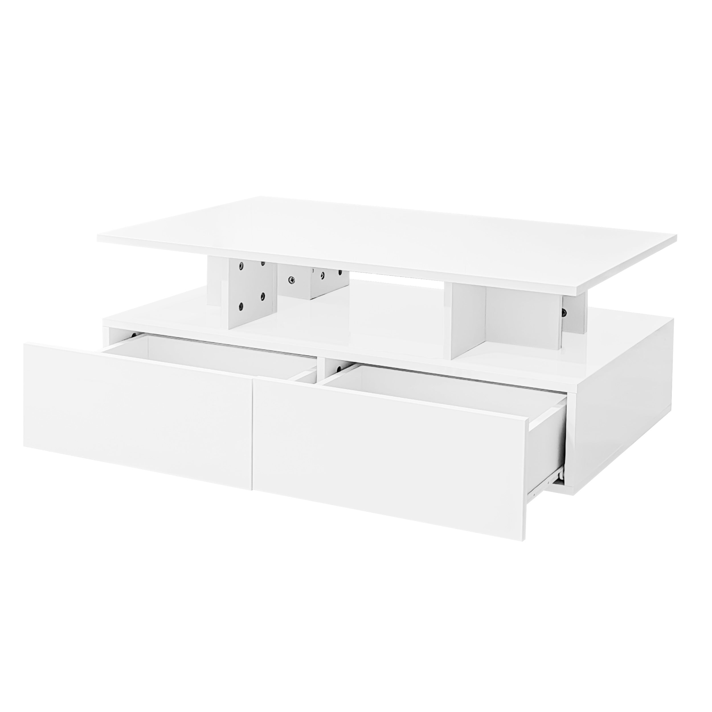 Logidon hoogglans salontafel LED, 2 lades, 90x55x41 cm wit