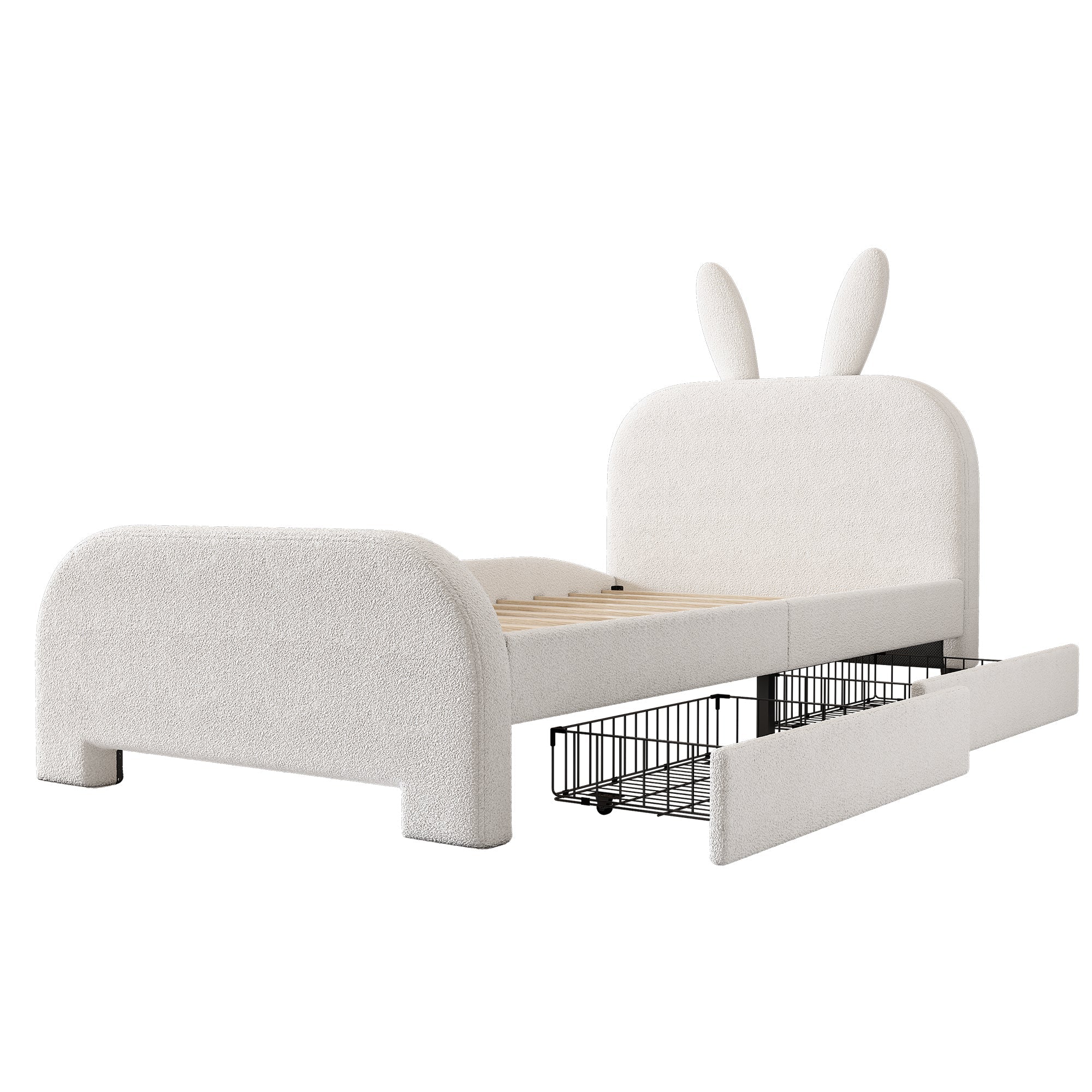 Logidon Flat Bed 90x200 cm Rabbit Shape White With 2 Drawers