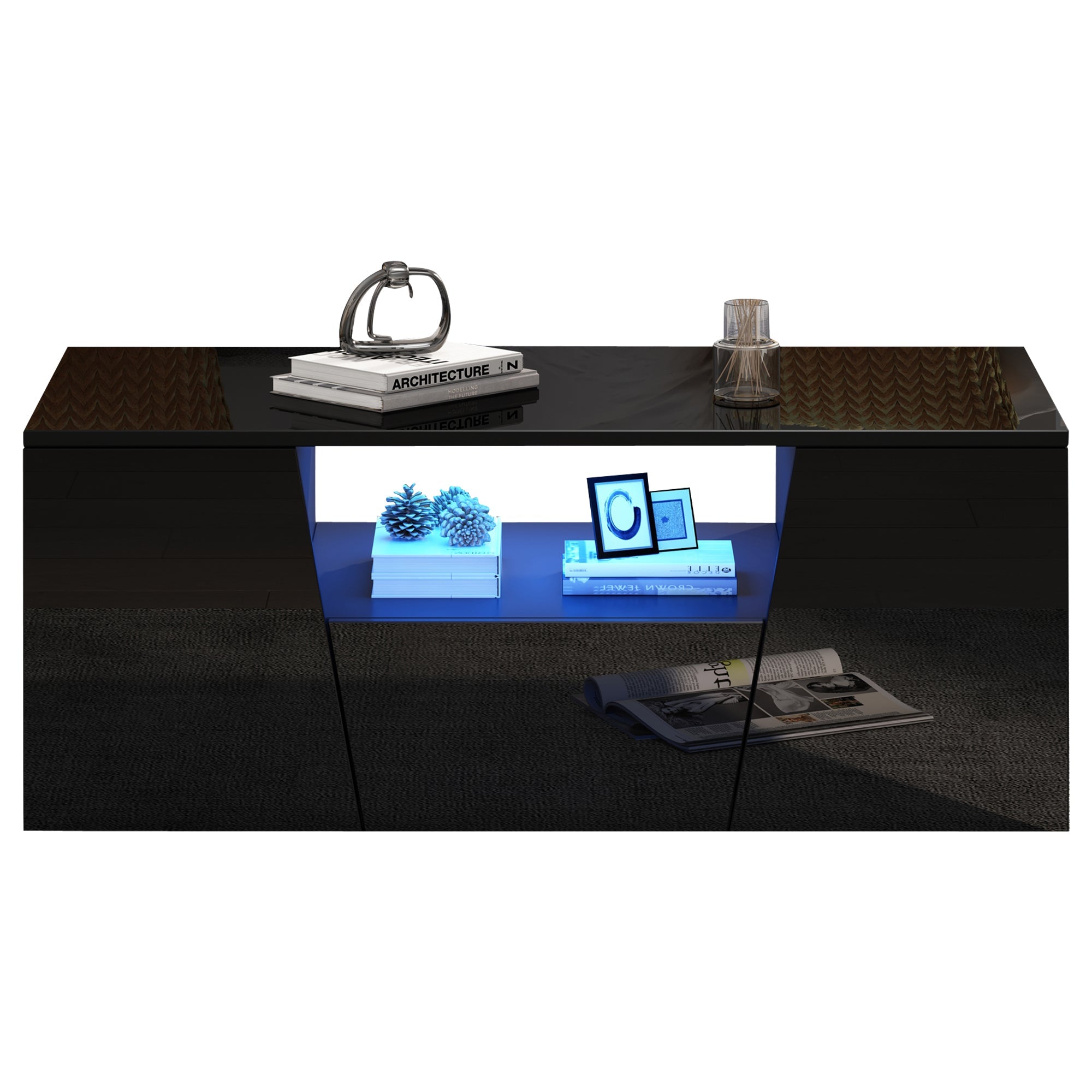 Logidon coffee table 100x50x40 cm black with LED 2 cabinets 1 drawer