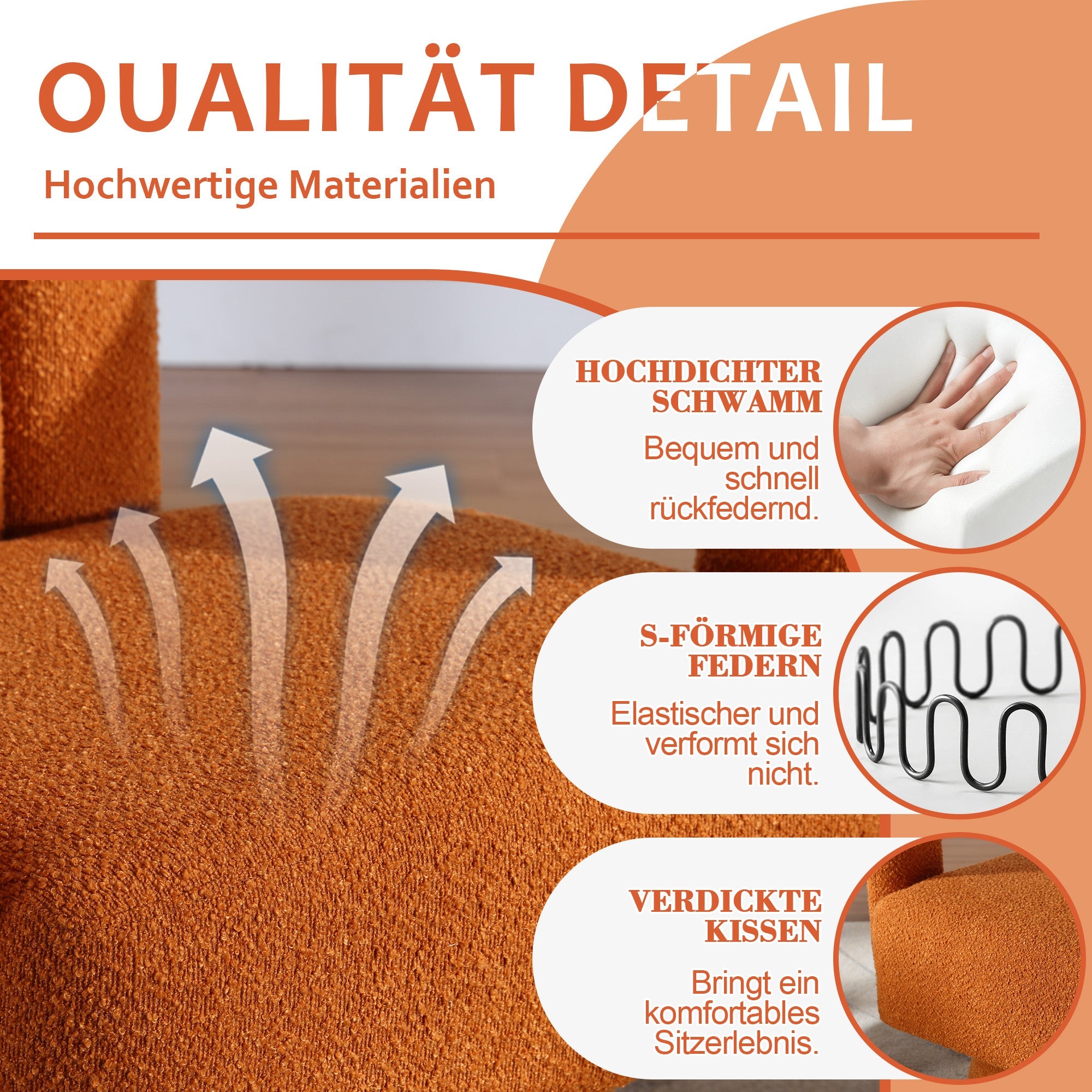 Logidon 360 graden draaistoel knuffelige tonaccentstoel Oranje Bouclé