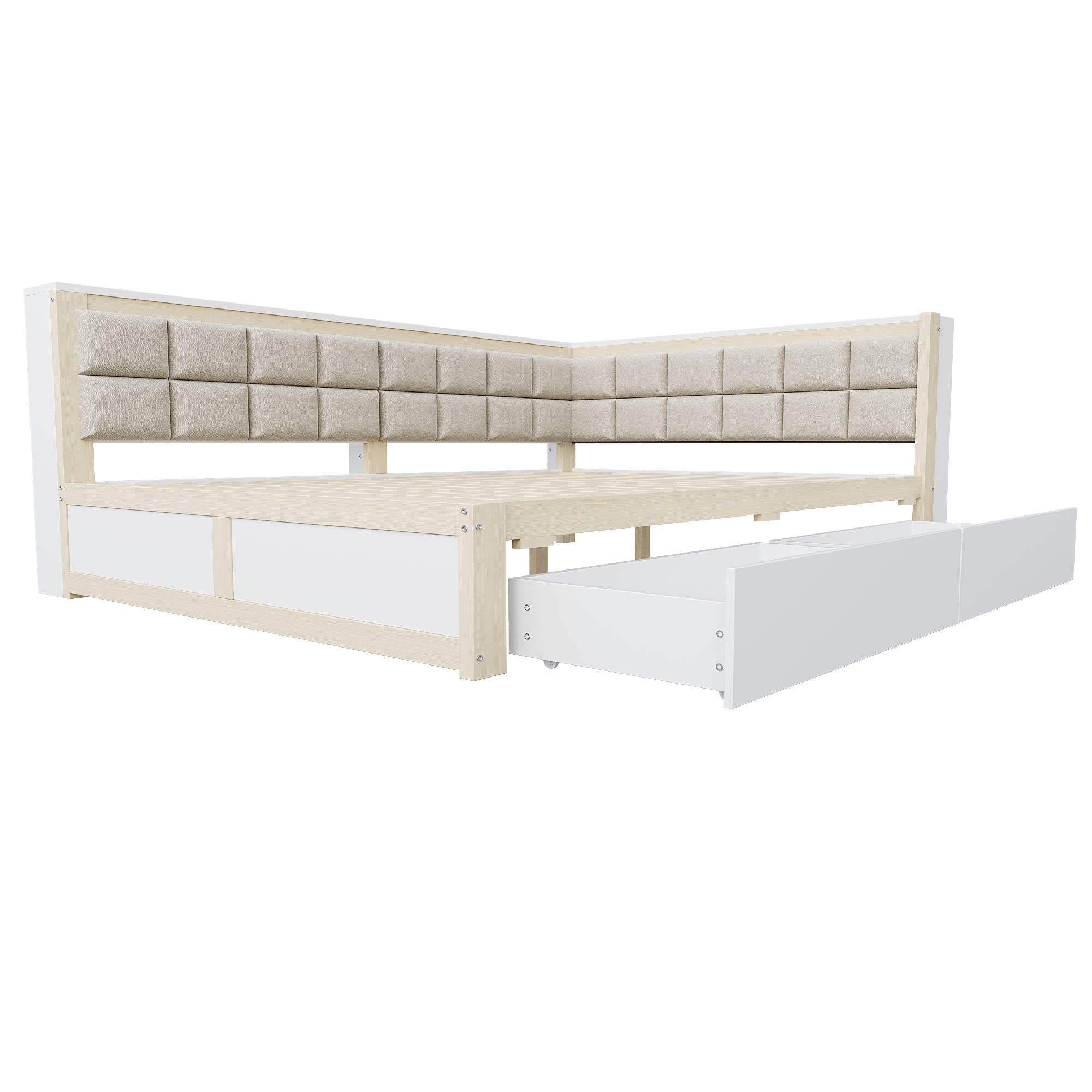 Logidon slaapbank 140x200 met rugleuning en opbergruimte naturel hout