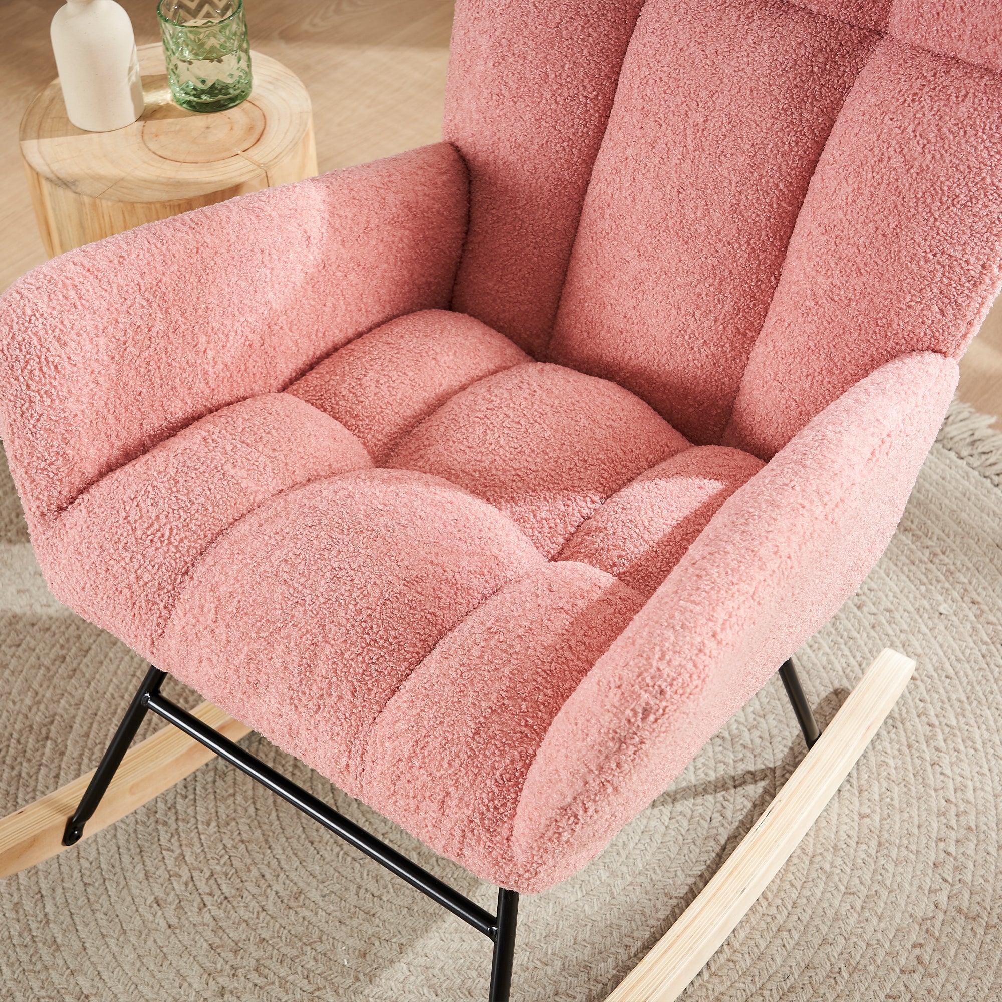 Logidon Moderne Schommelstoel Roze Met Hoge Rugleuning