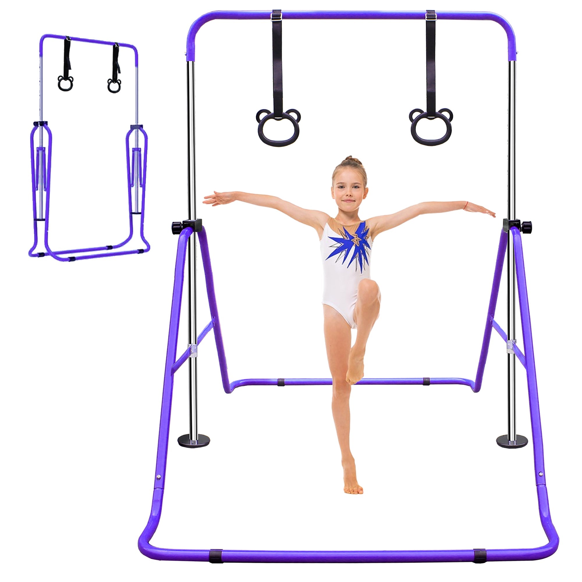 Logidon Height-adjustable gymnastics bar for children, purple base
