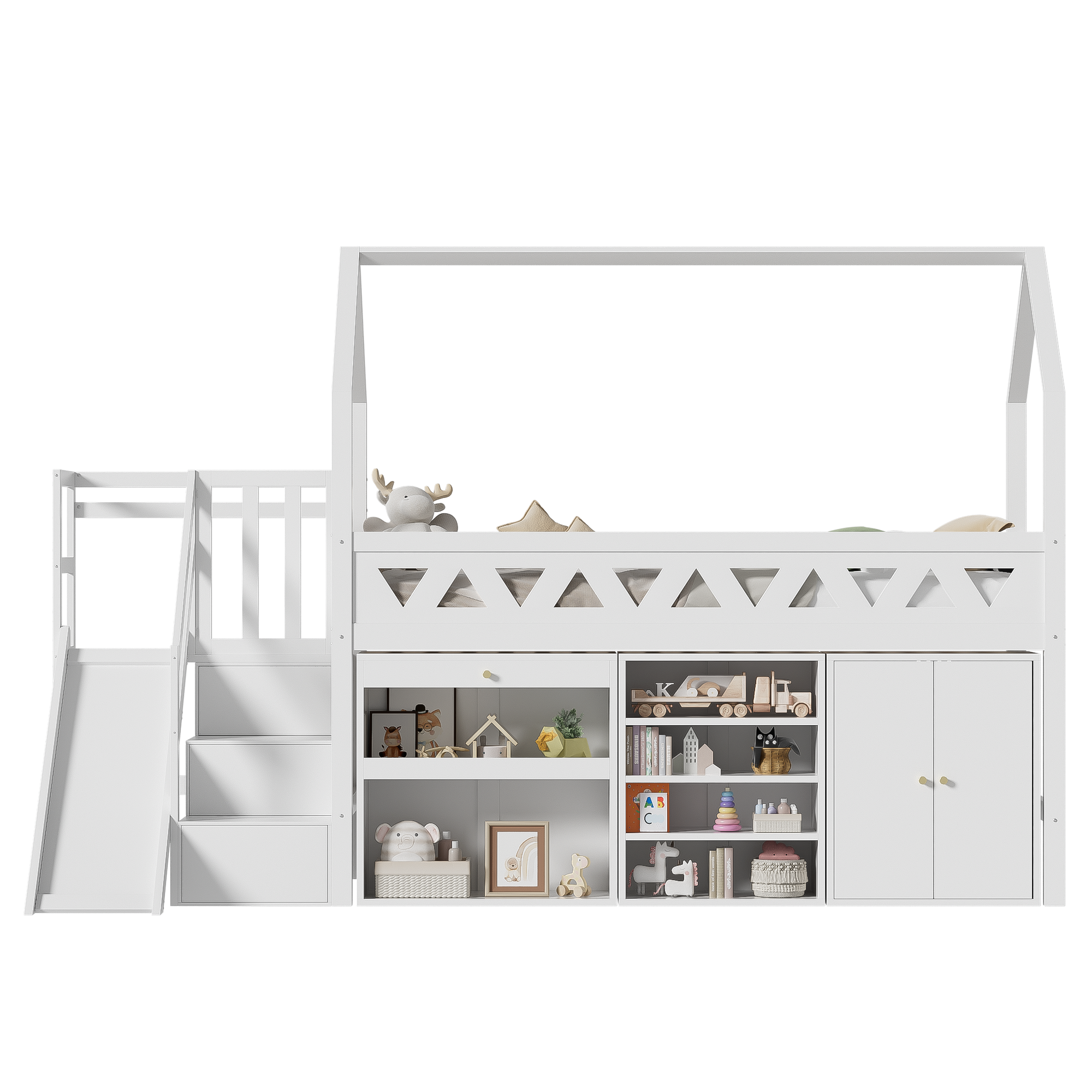 Logidon Kinderbed Wit 90x200 Met Glijbaan En Trap