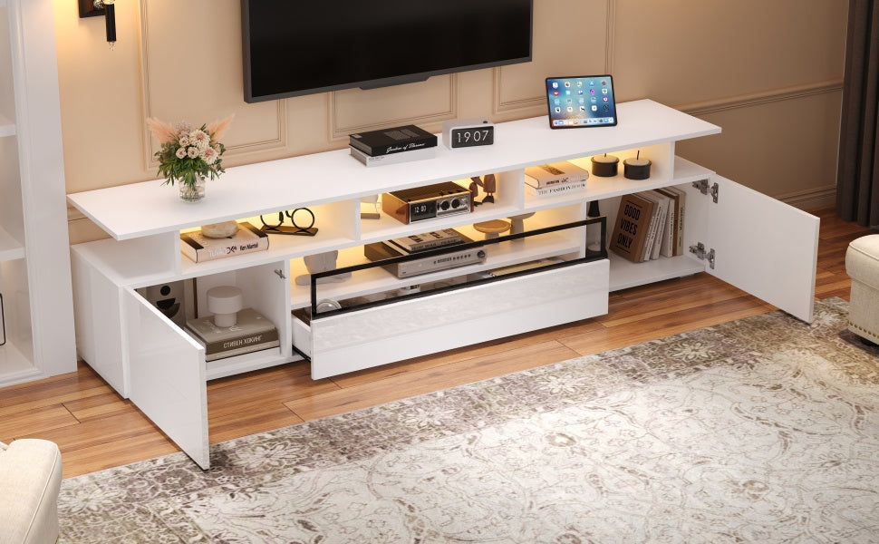 Logidon TV-meubel wit 180x38x45 cm met LED-verlichting 2 deuren 1 lade