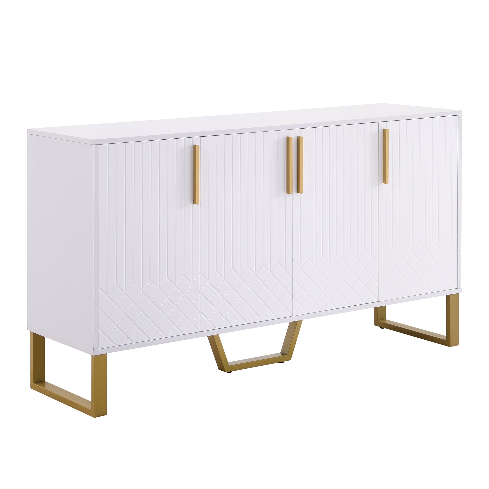 Logidon hoogglans dressoir wit 4 deuren geometrisch ontwerp 140x40x80