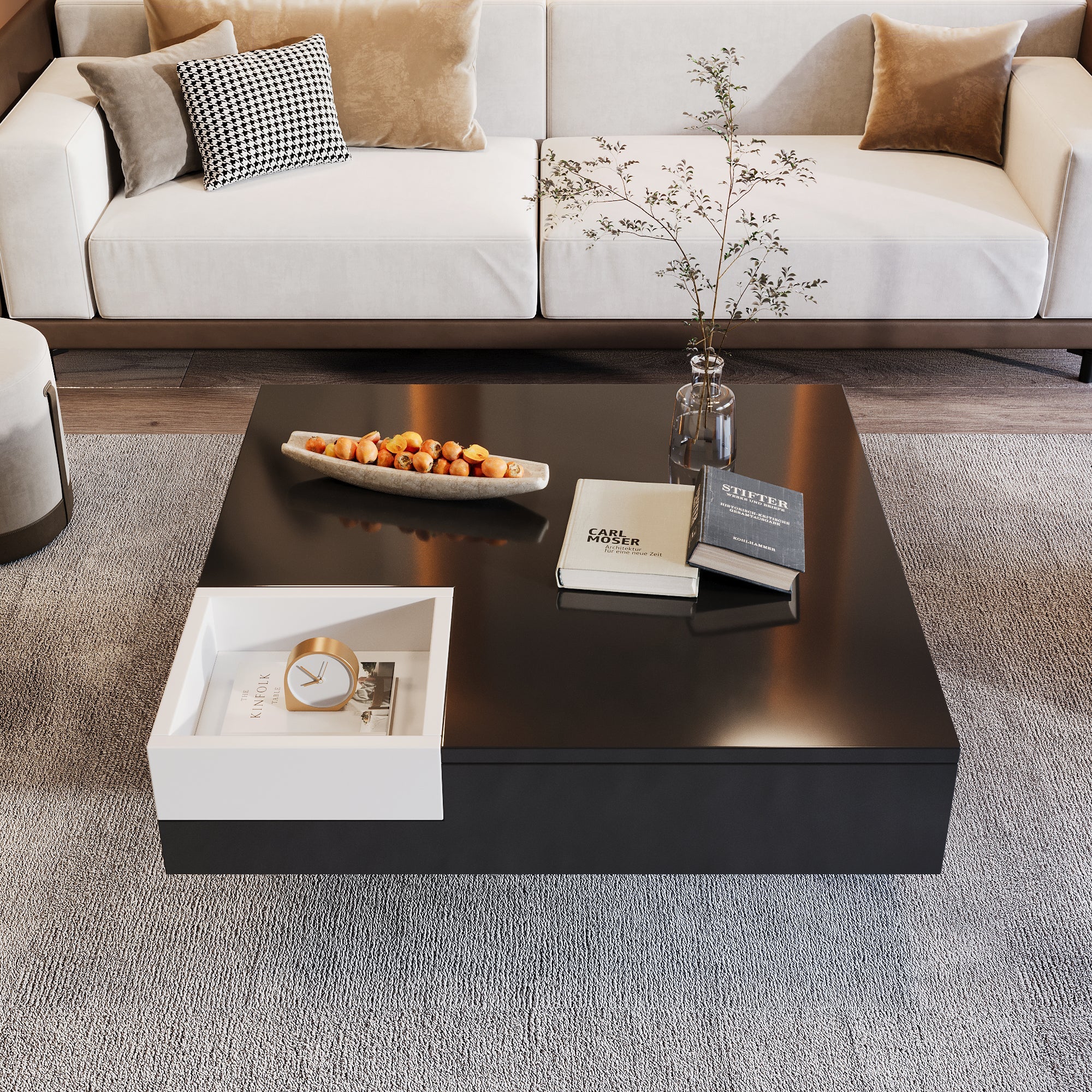 Logidon Hoogglans Salontafel Uitneembare Box Wit Zwart 72x72x30 cm