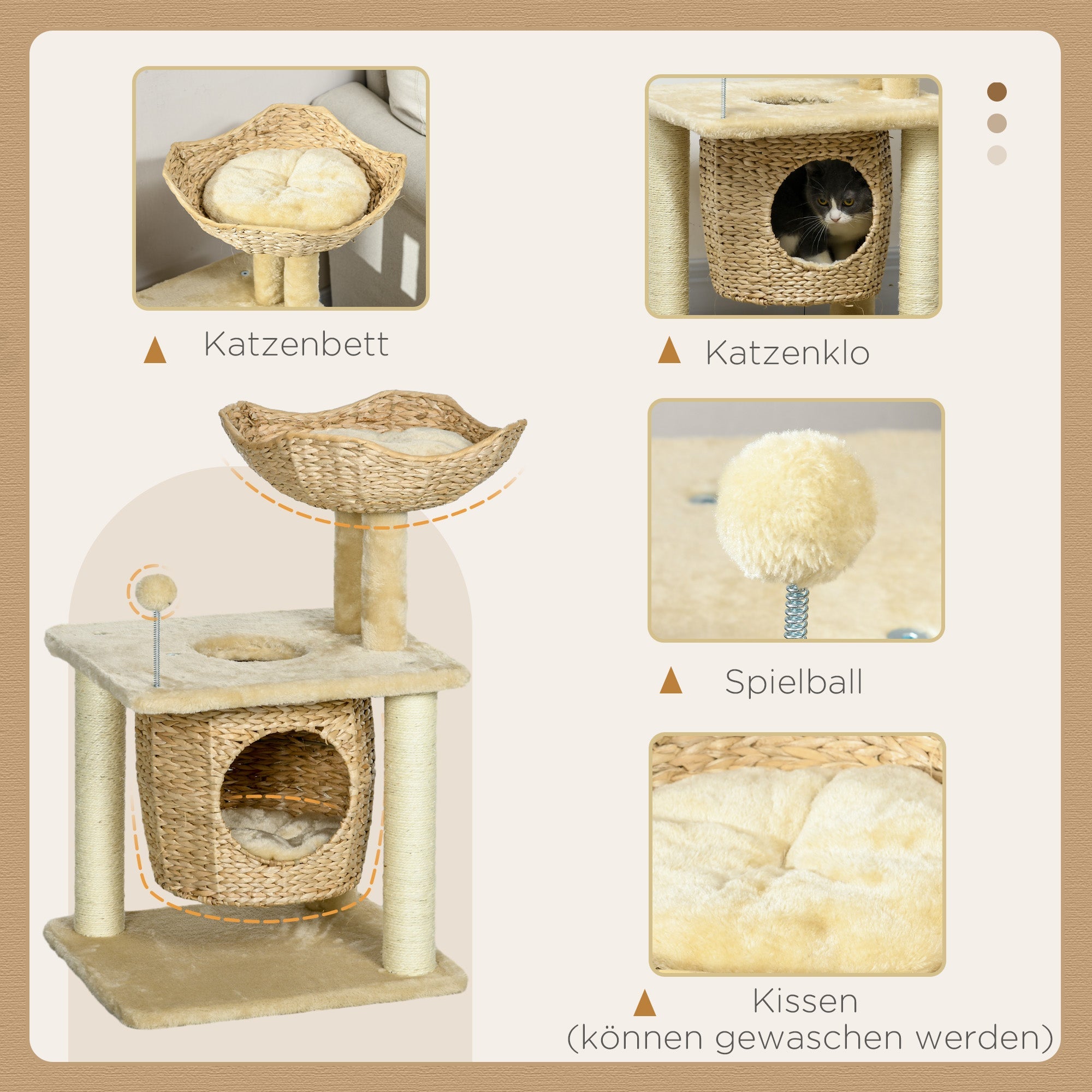 Logidon kattenkrabpaal klein beige met grot en speelbal