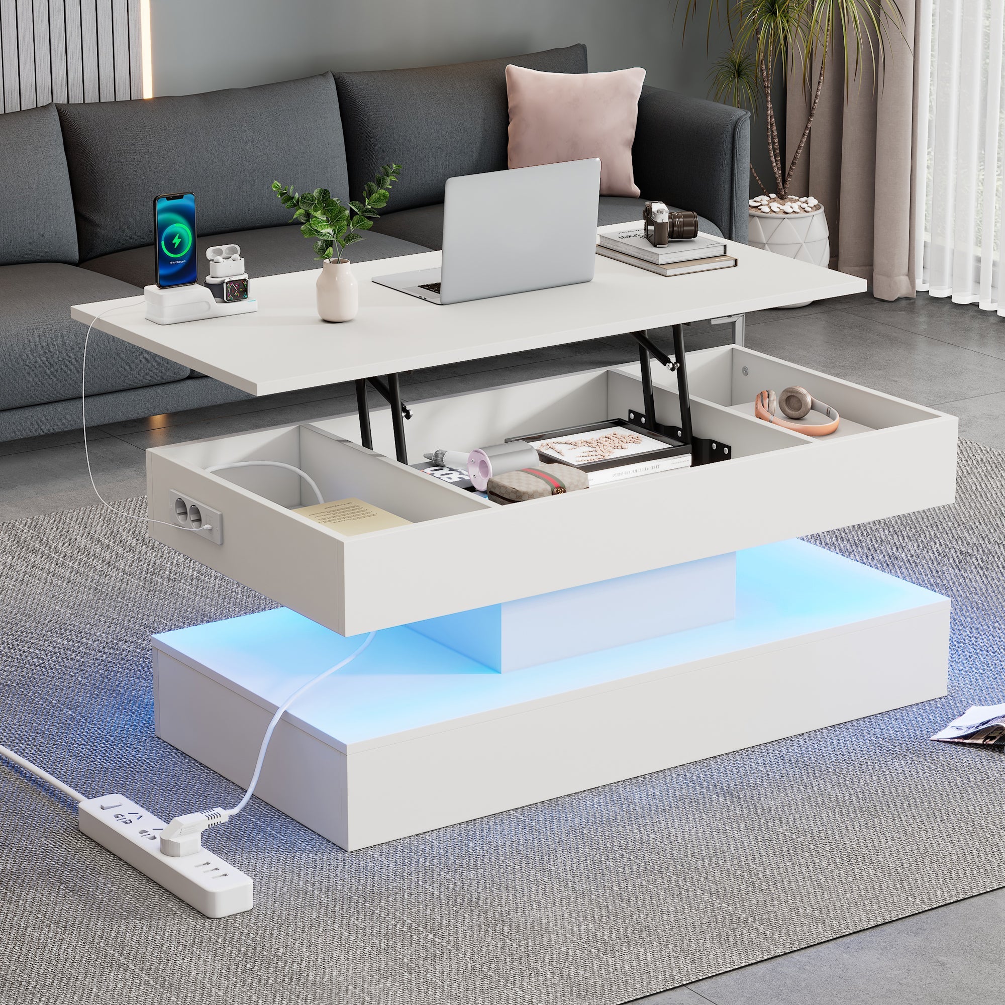 Logidon salontafel LED-verlichting en opbergruimte wit 100x50 cm