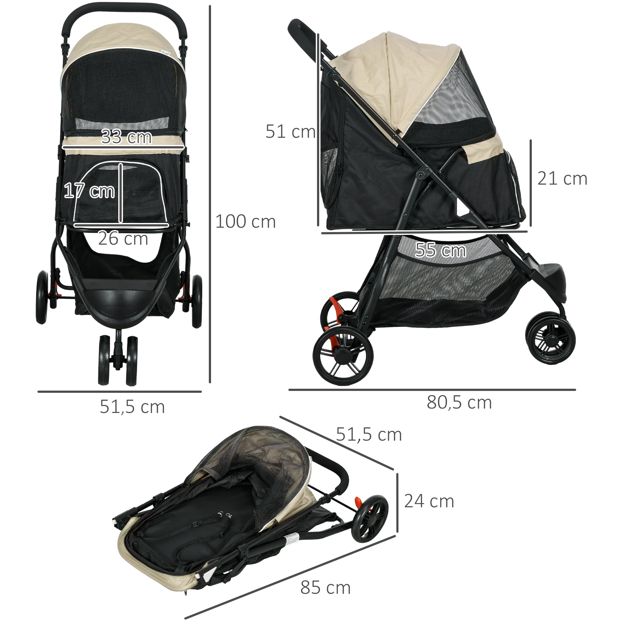 Logidon 2 in 1 hondenbuggy met regenhoes kaki tot 10 kg