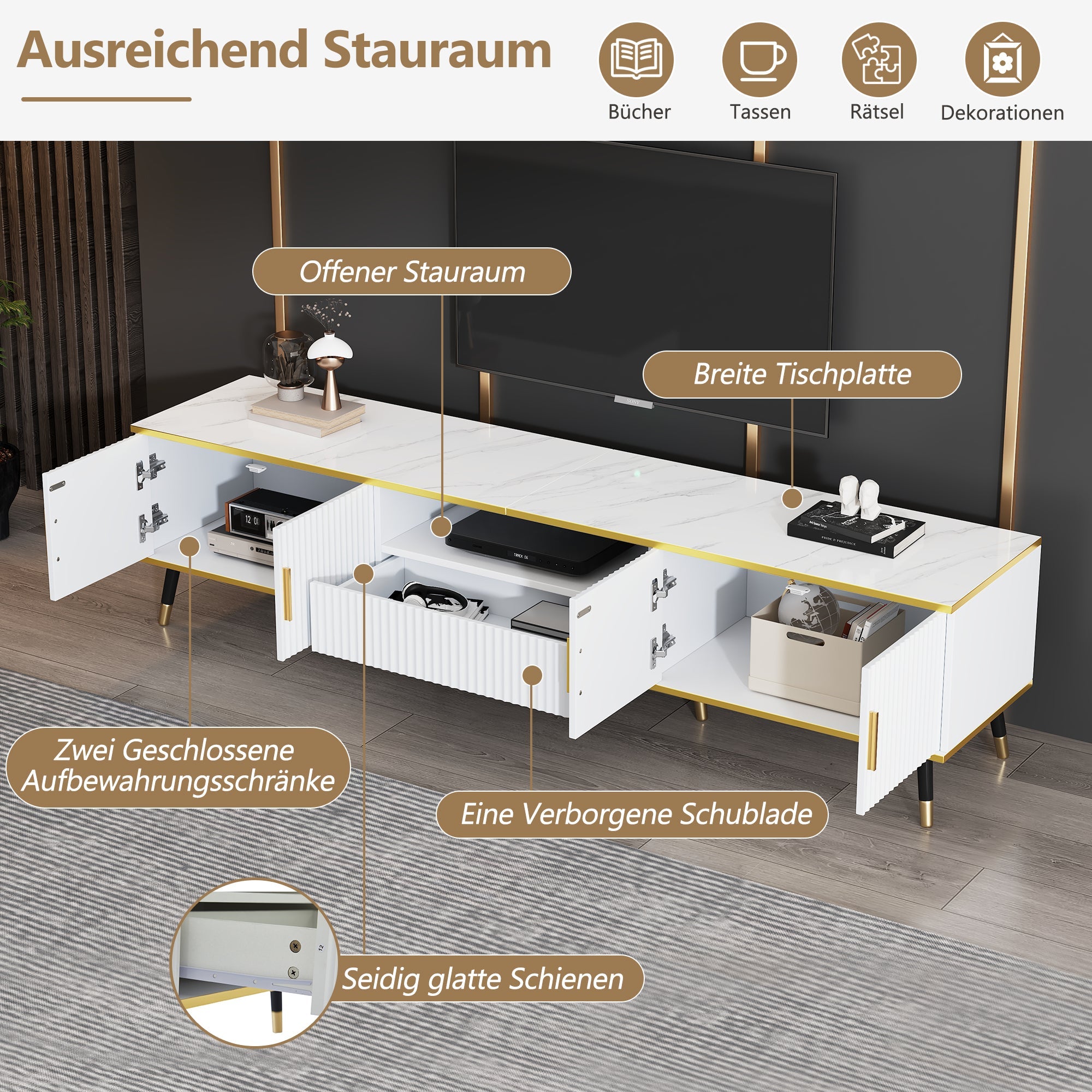 Logidon Modern TV-meubel Wit Marmerlook 200x40x46 cm