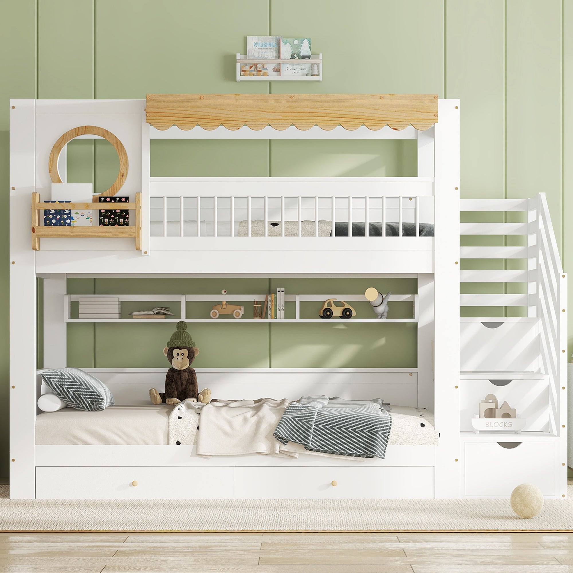 Logidon stapelbed 90x200 cm wit-naturel met trapkast