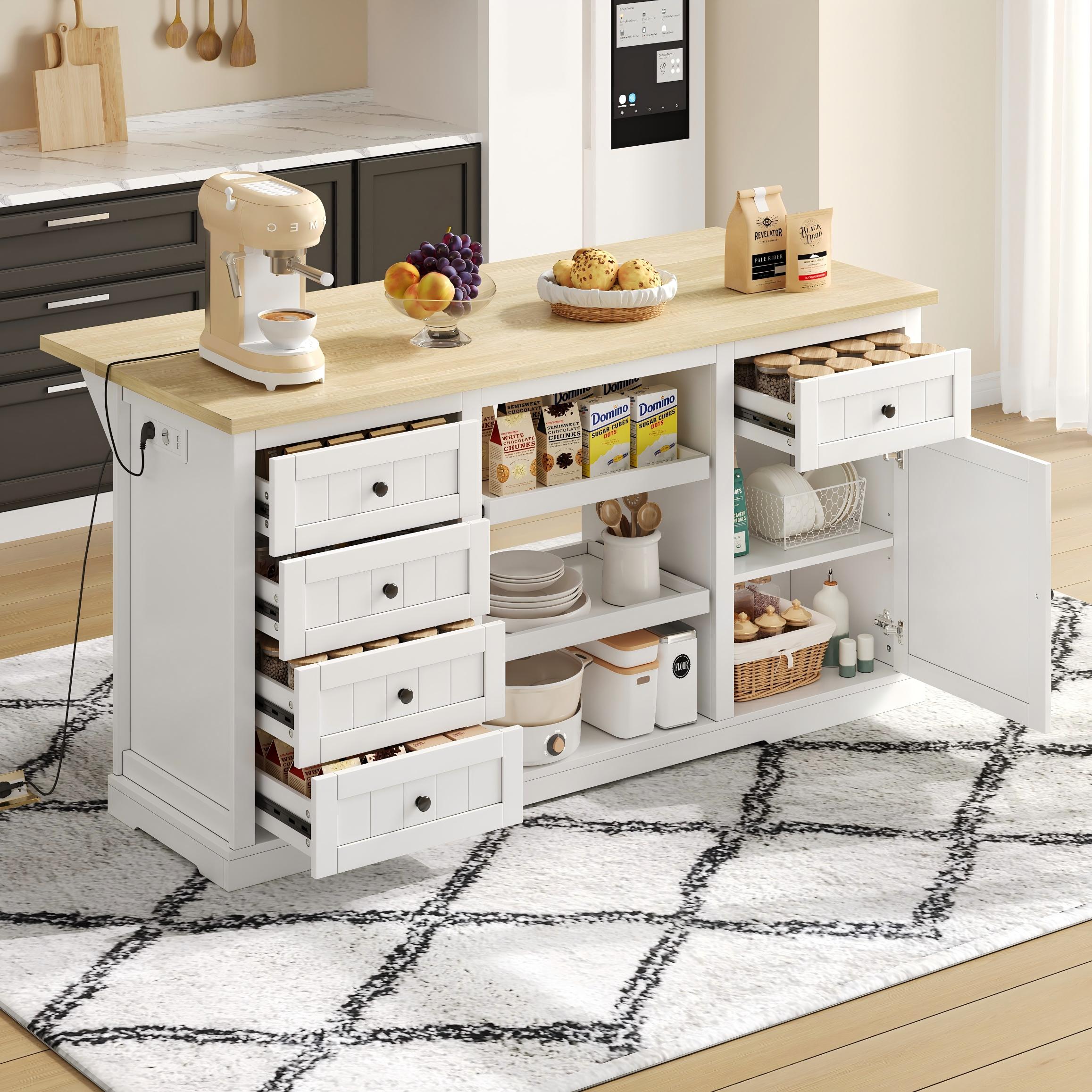 Logidon dressoir keukeneiland wit houten blad 5 laden 150x65x75 cm