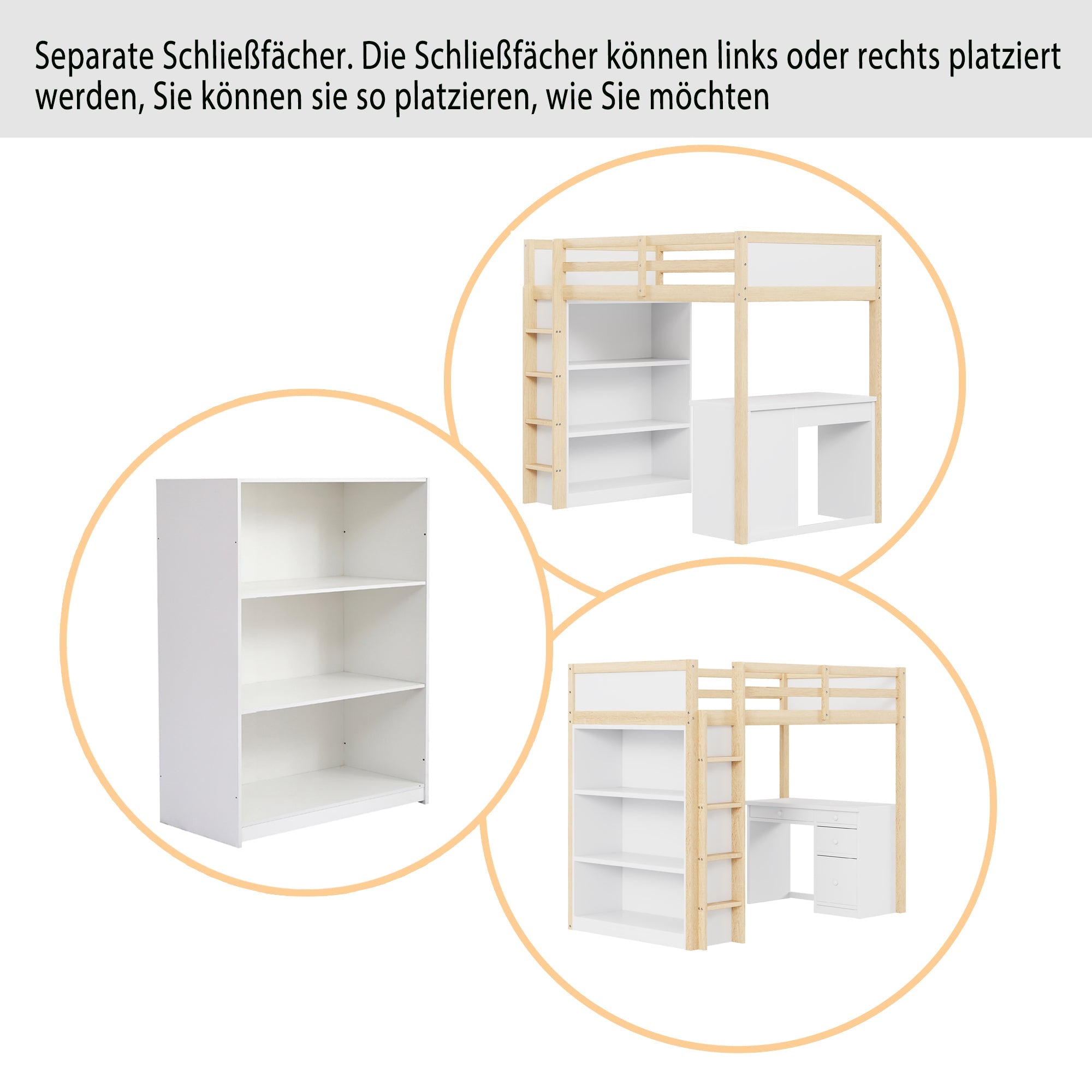 Logidon hoogslaper 90x200 cm met opbergruimte en computertafel wit