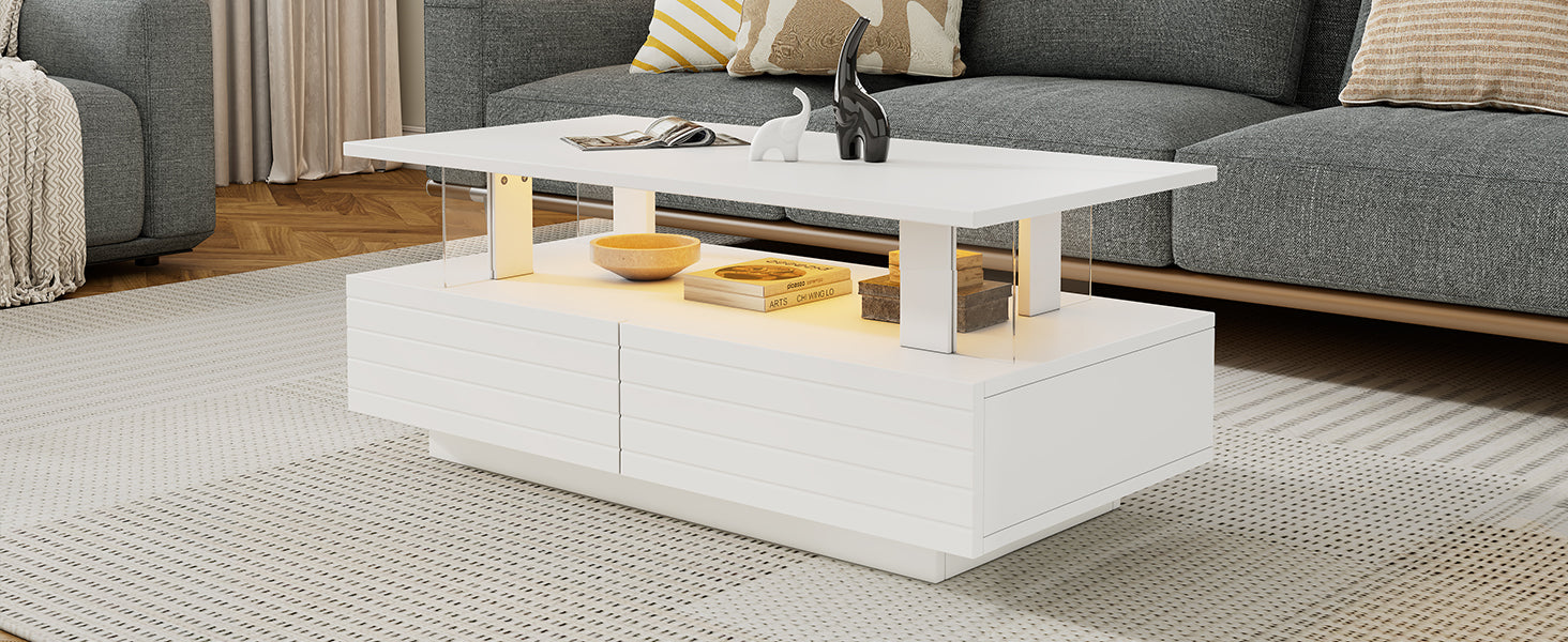 Logidon Witte LED Salontafel met Opbergruimte Bluetooth App Bediening 100x50x42 Cm