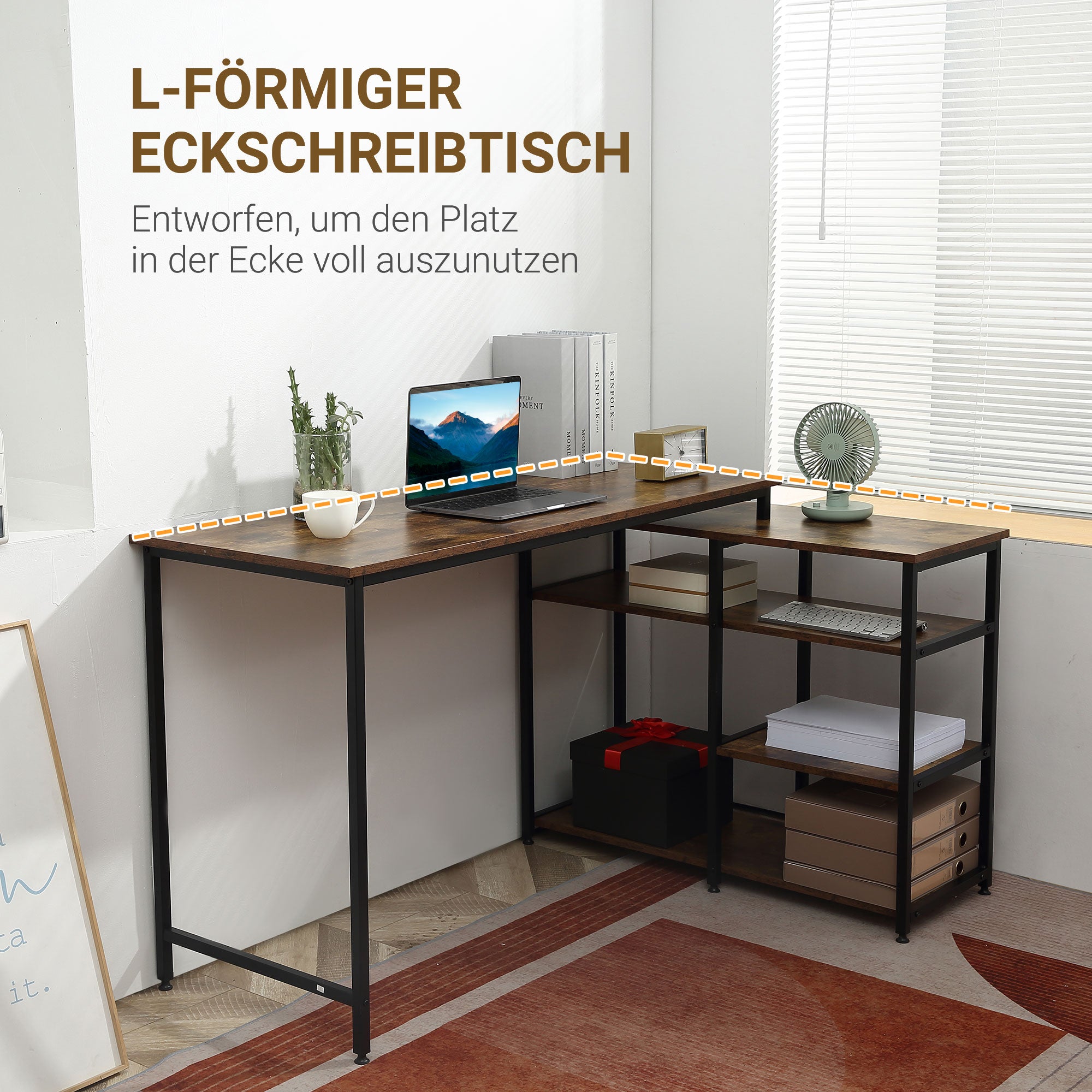 Logidon Hoekbureau L-vorm PC-tafel 135x90x79 cm Rustiek Bruin