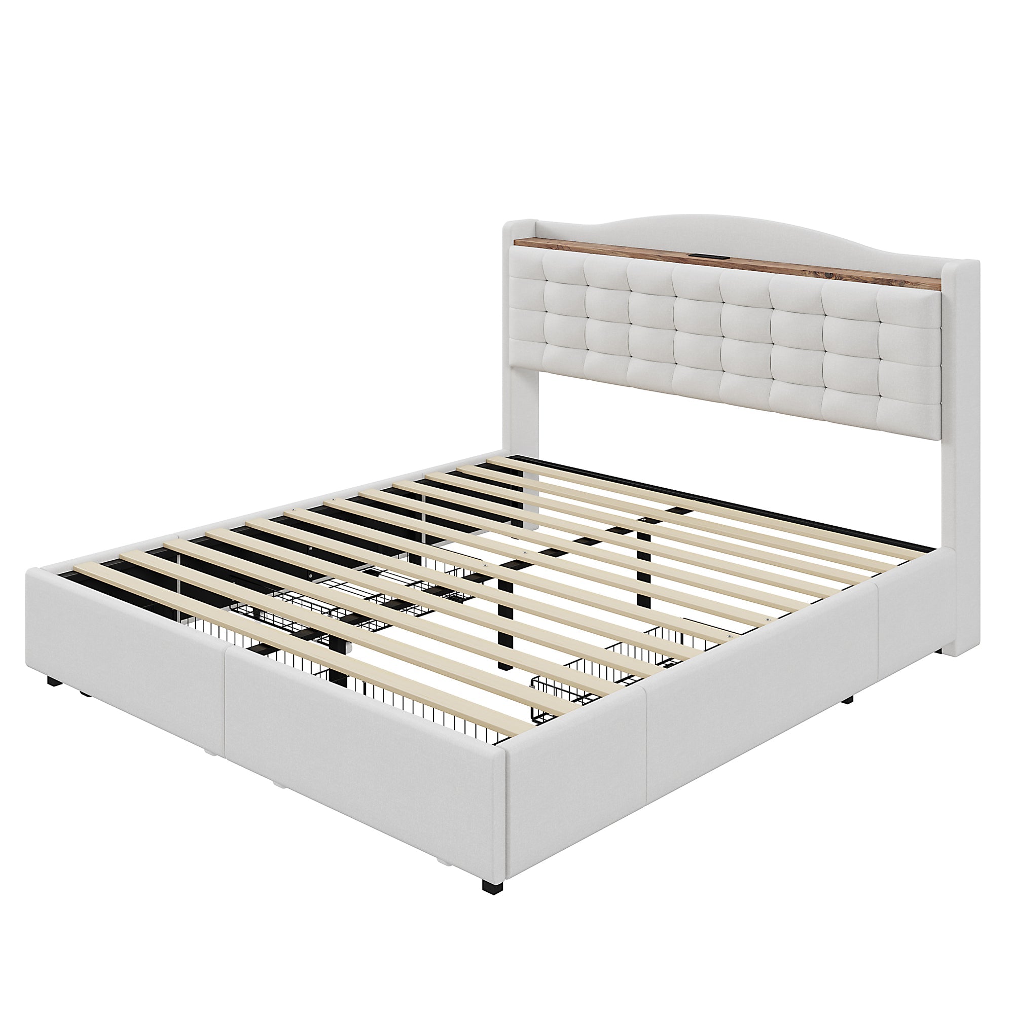 Logidon gestoffeerd bed 160x200 cm beige linnen stof USB-oplaadpoort