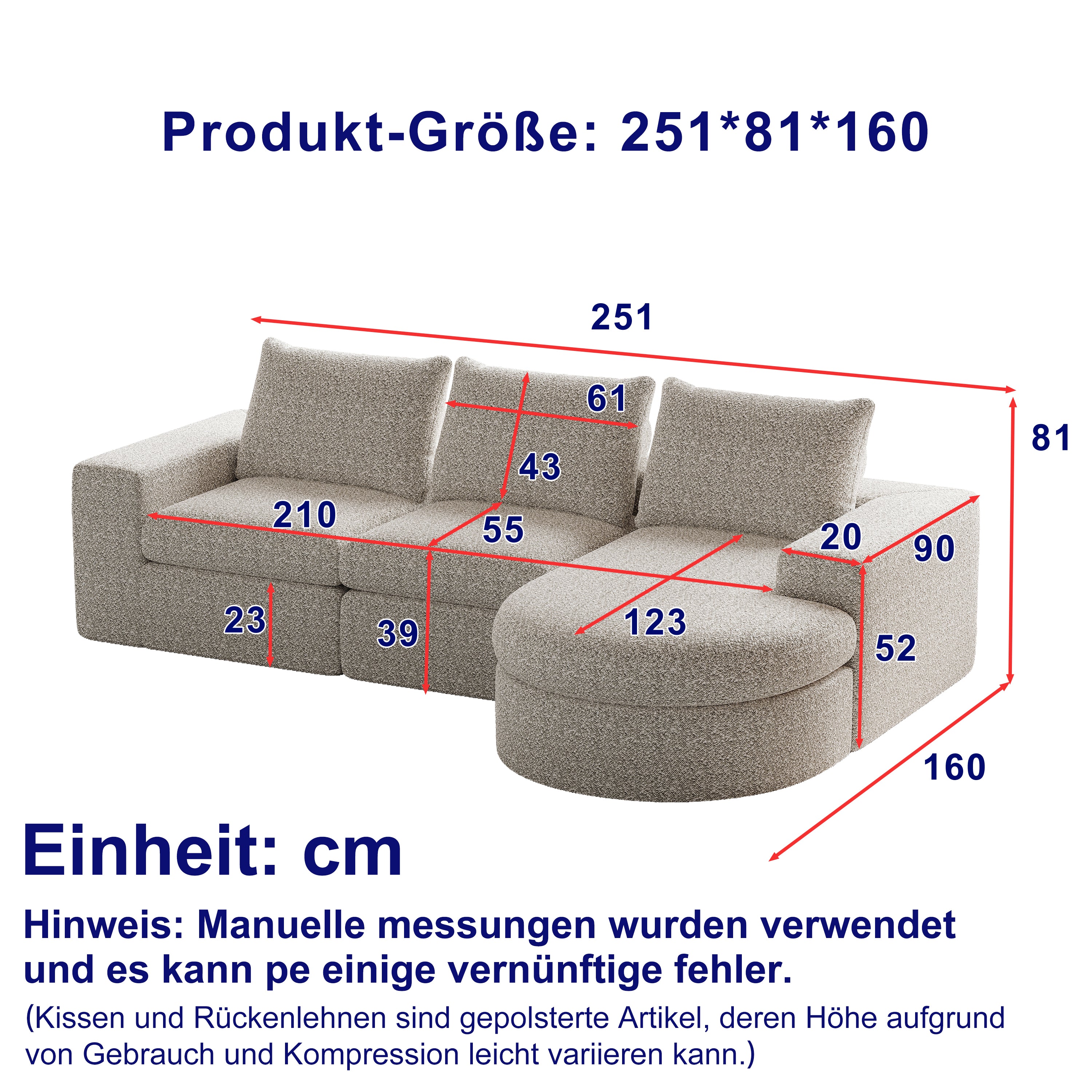 Logidon Modulair Chenille Sofa 3-zits Hoekbank Ligstoel Beige