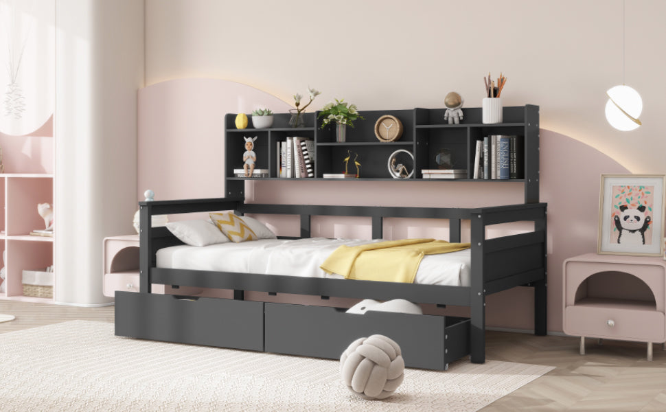 Logidon slaapbank 90x200 grijs met lattenbodem en lades