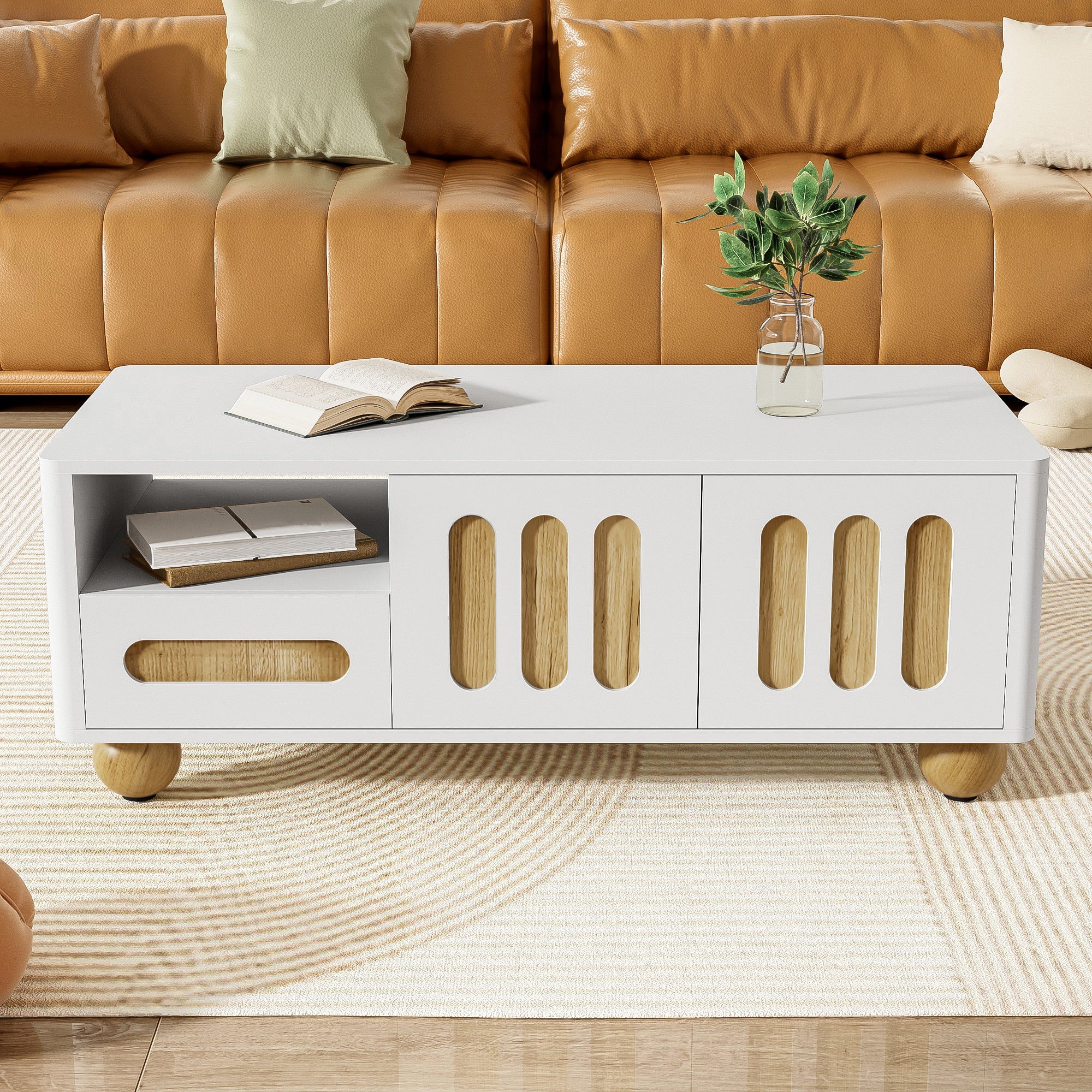 Logidon Moderne Salontafel 105x50x40 Cm Wit Houtlook LED Verlichting