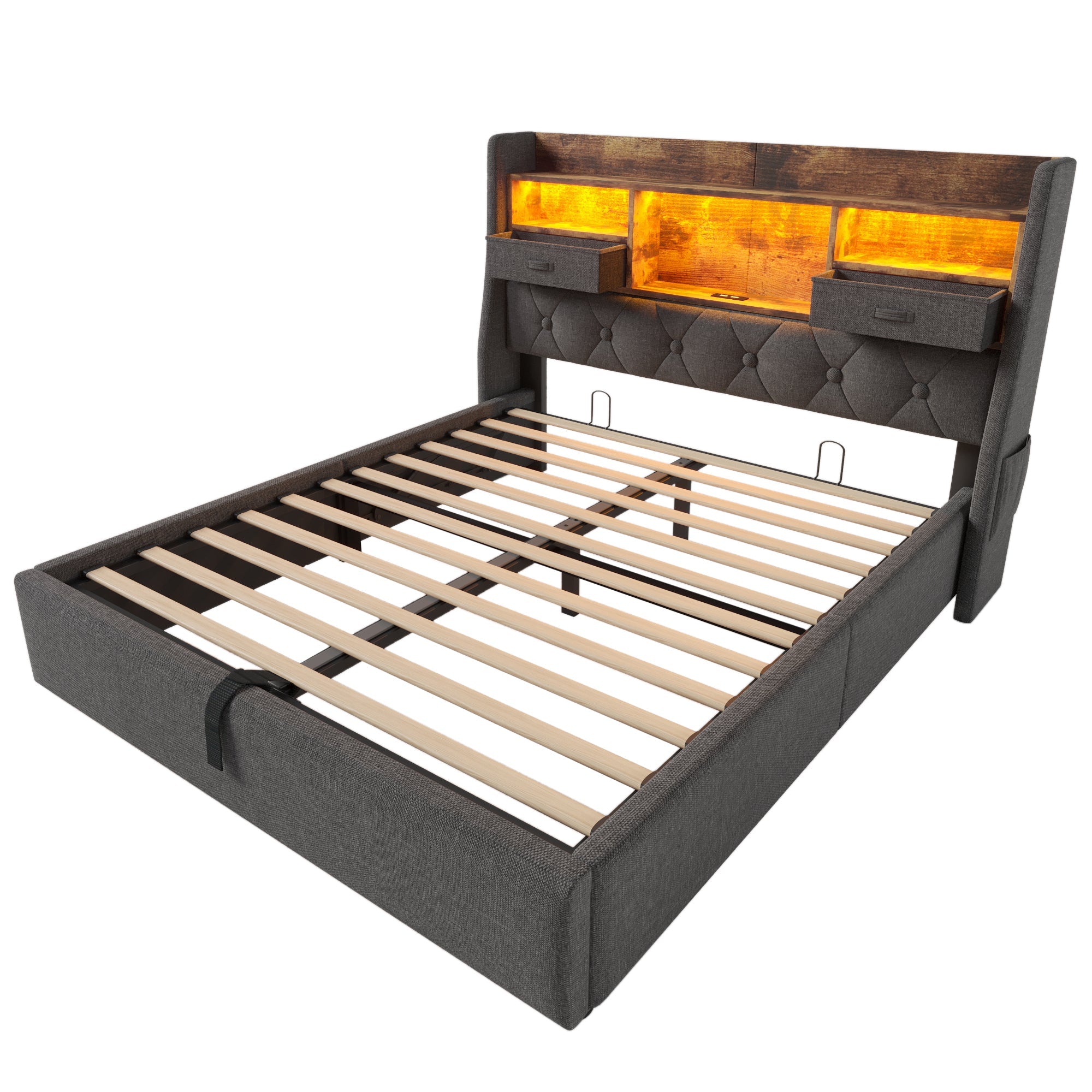 Logidon gestoffeerd bed 160x200 cm met opbergruimte, LED-hoofdbord, USB-C