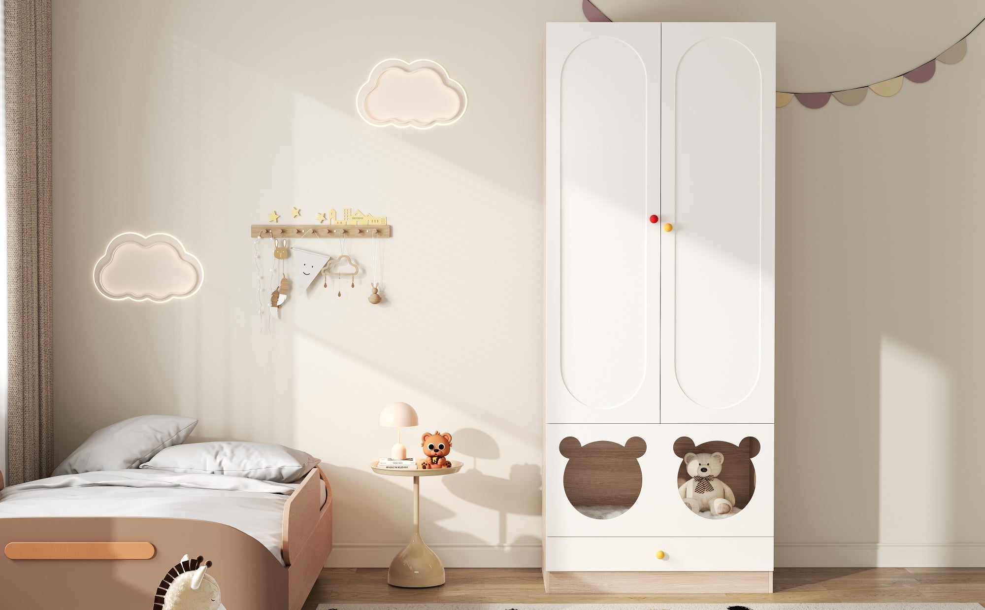 Logidon kinderkledingkast wit naturel hout met kattenmand 80x50x200cm