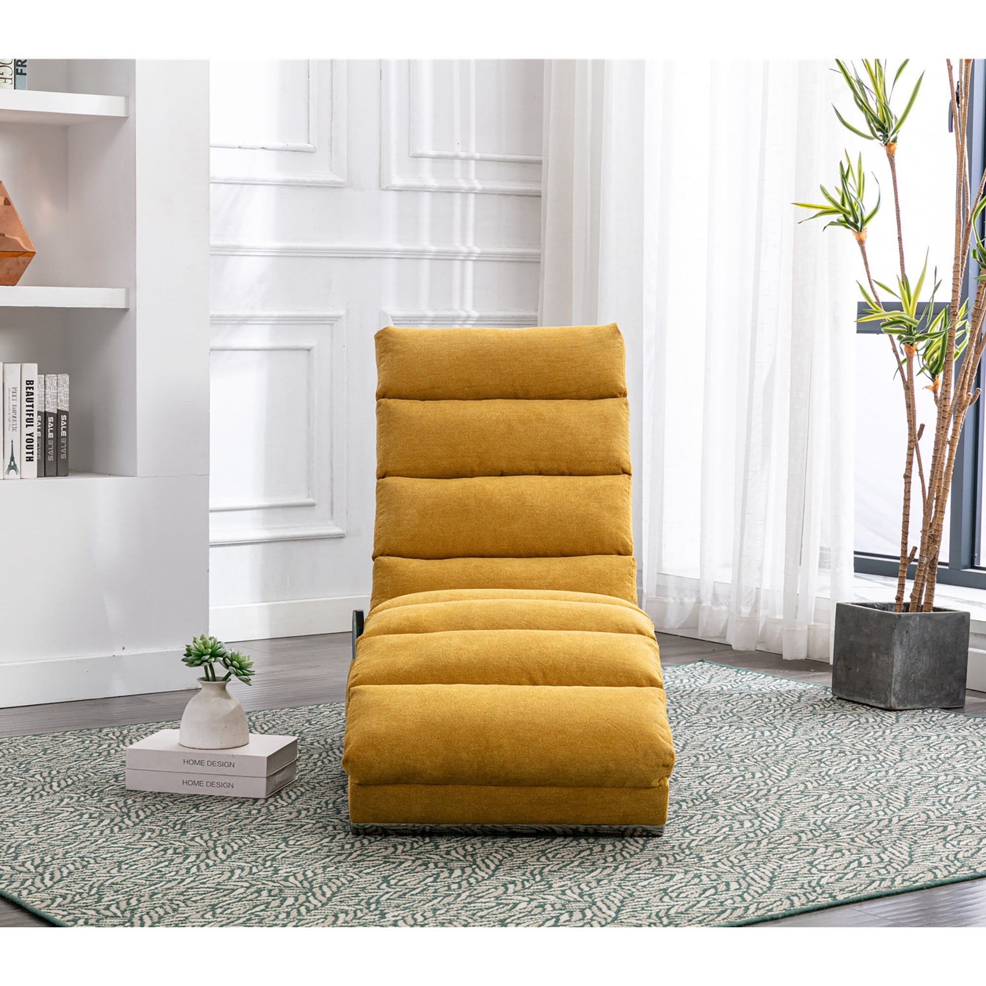 Logidon Linnen Massage Chaise Longue Met Afstandsbediening Mosterdgeel