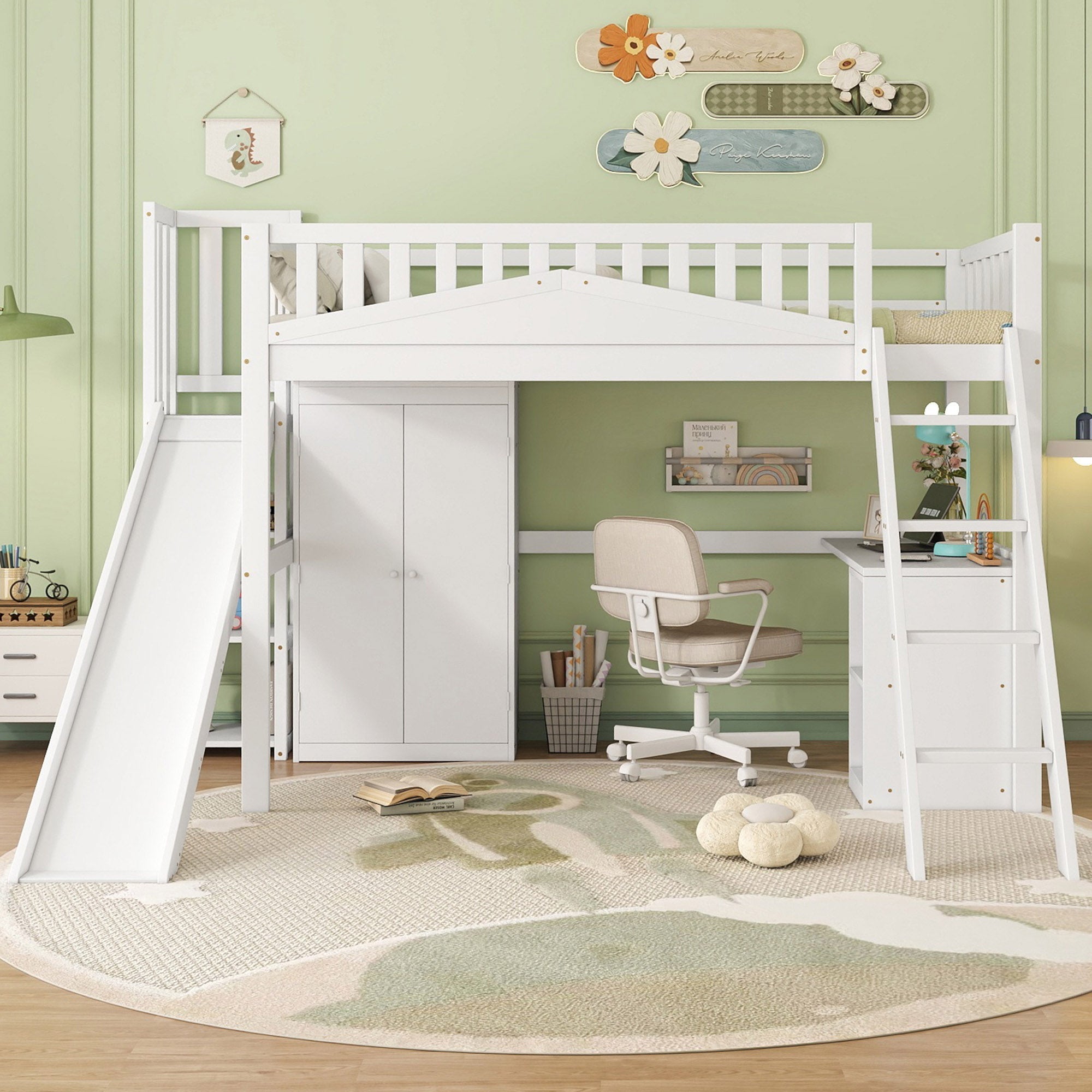 Logidon stapelbed kinderbed met tafel en kledingkast 90x200 wit