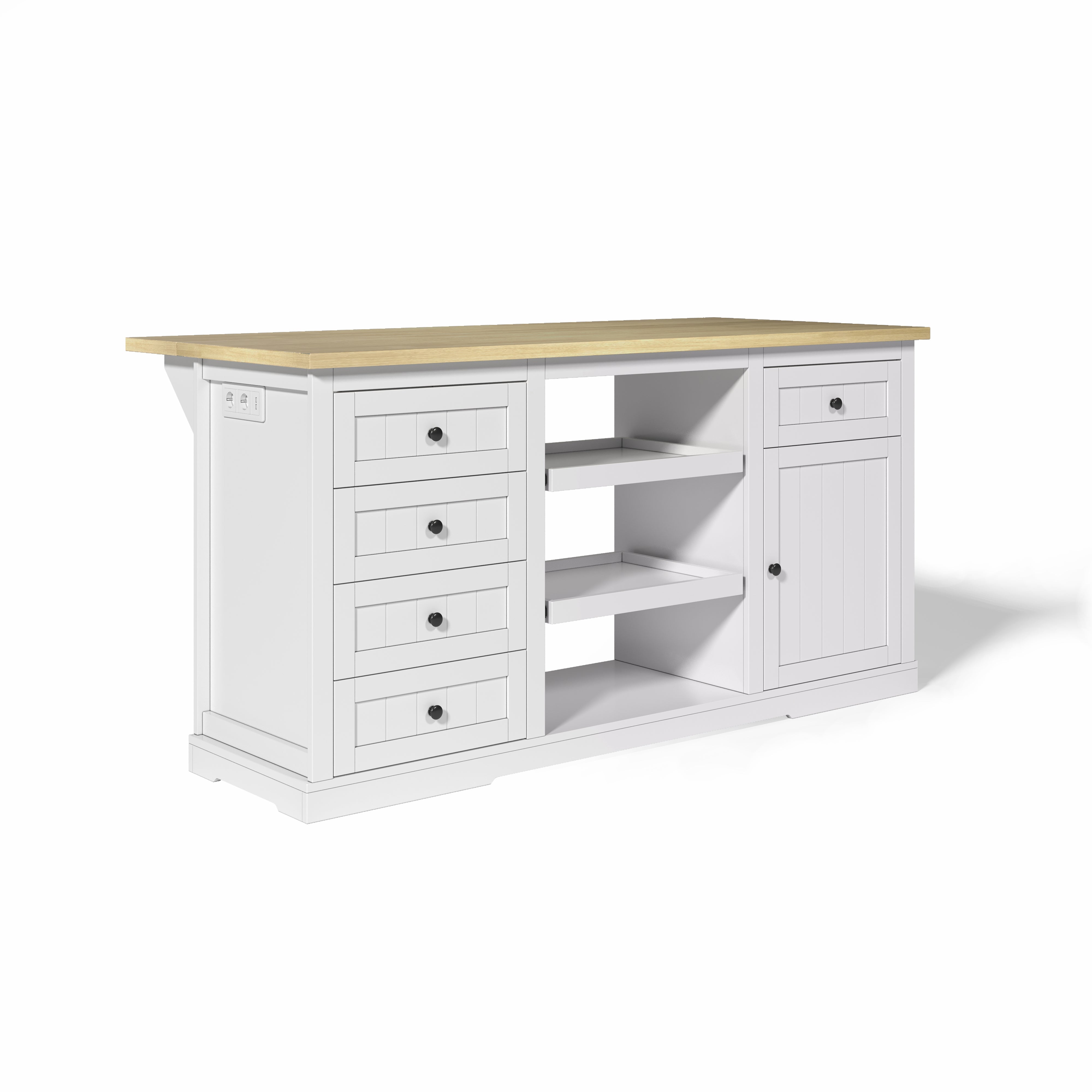 Logidon dressoir keukeneiland wit houten blad 5 laden 150x65x75 cm