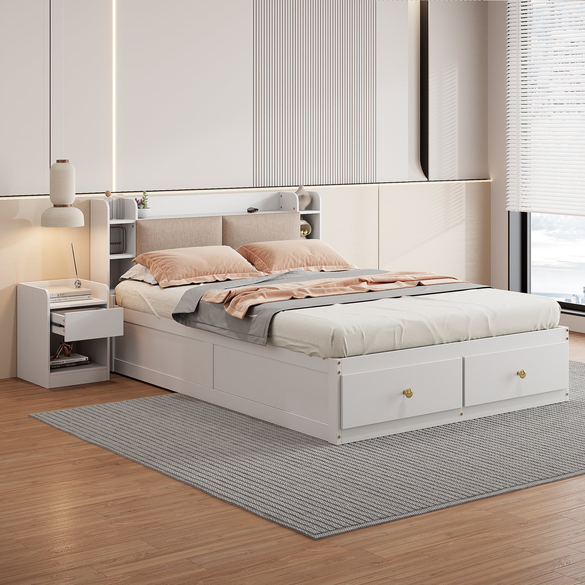 Logidon massief houten combinatiebed 140x200 cm wit met opbergruimte