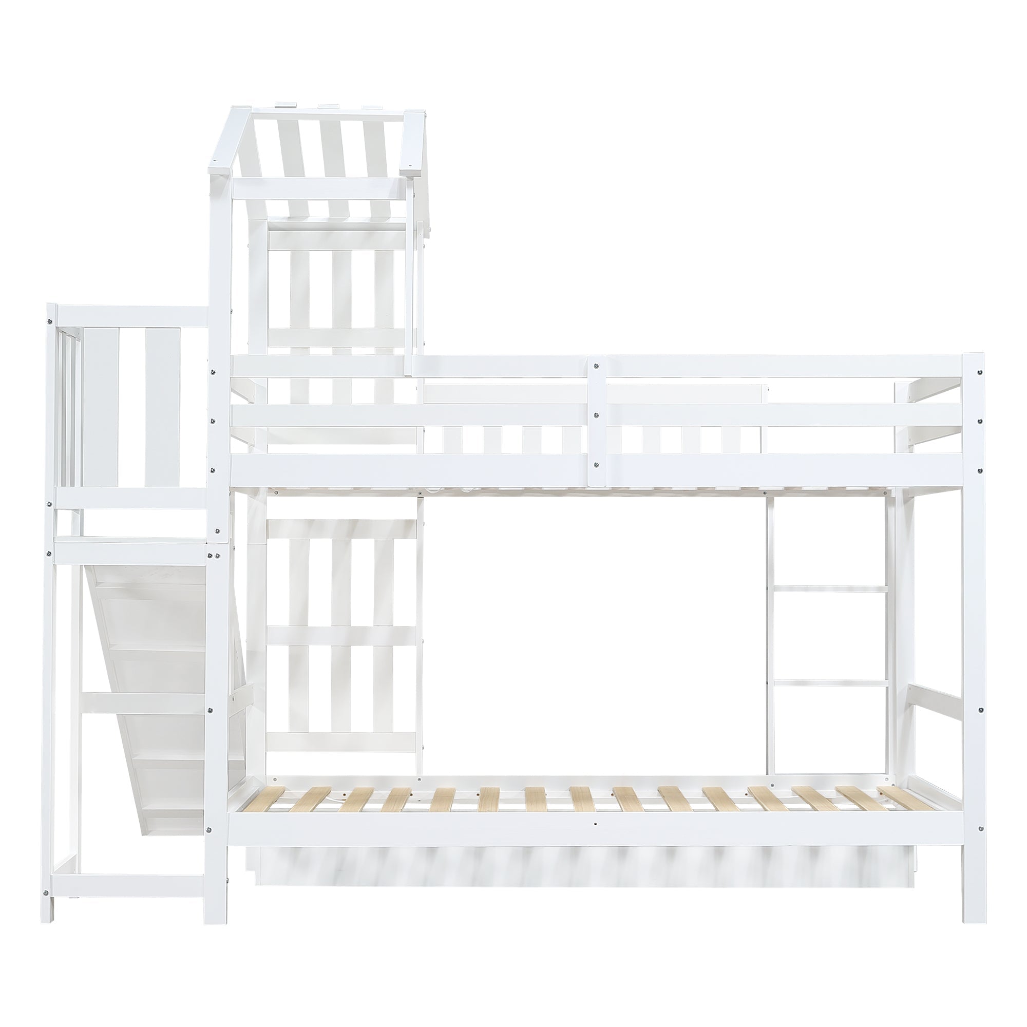 Logidon stapelbed met glijbaan en grote lade 90x200 wit