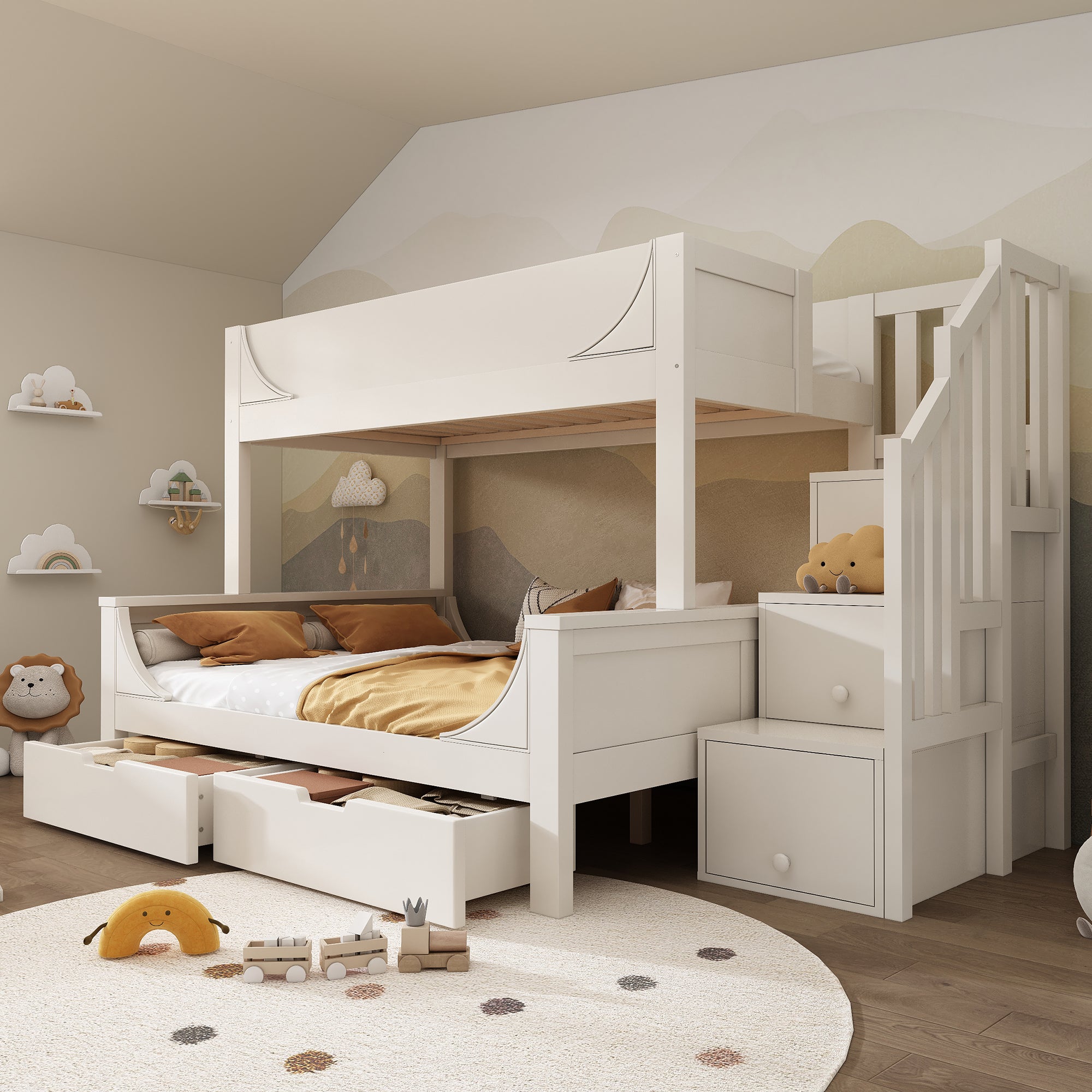 Logidon stapelbed kinderbed wit met ladderkast en lades