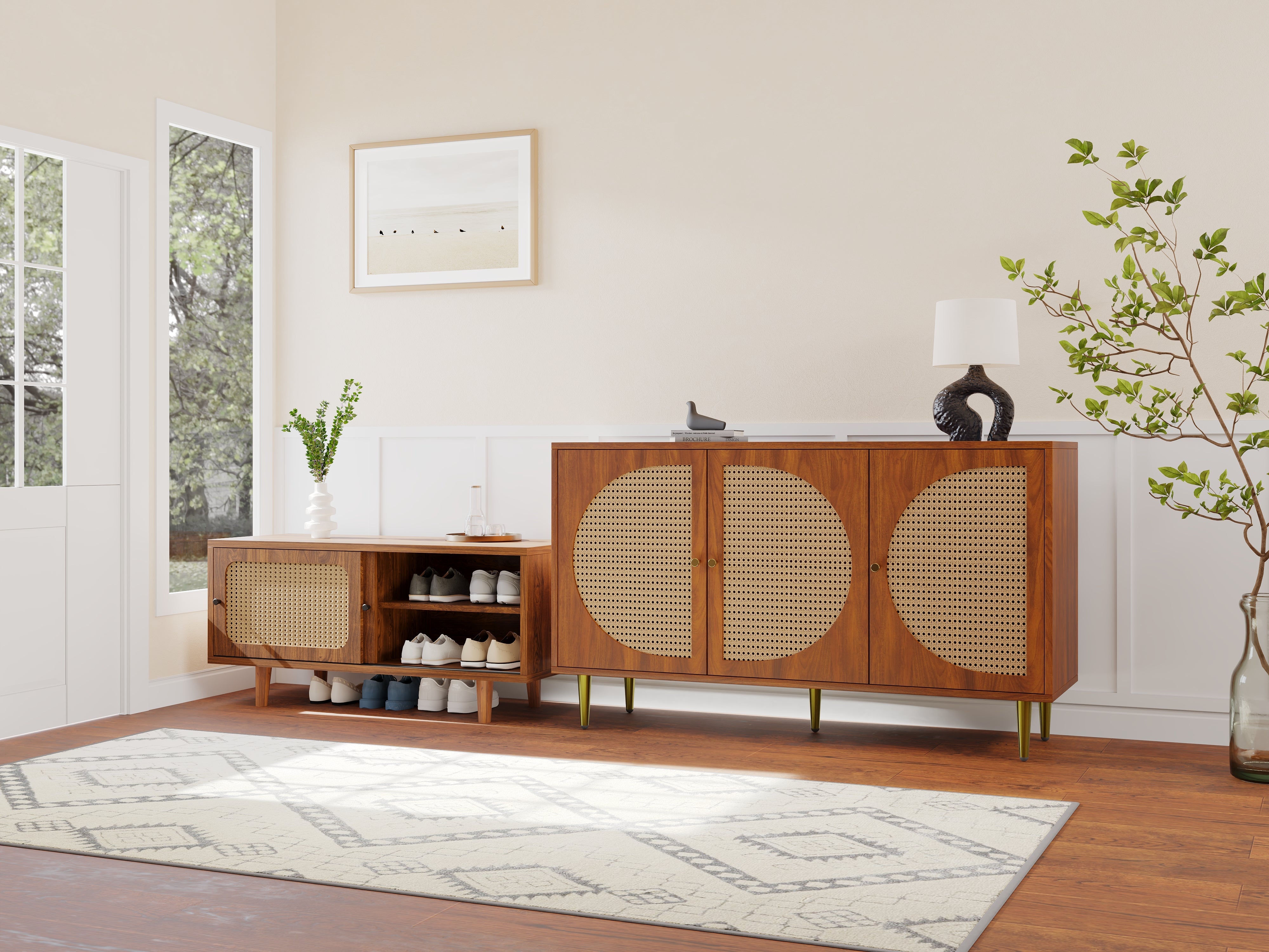 Logidon rotan dressoirset walnoot 104 cm schoenenkast