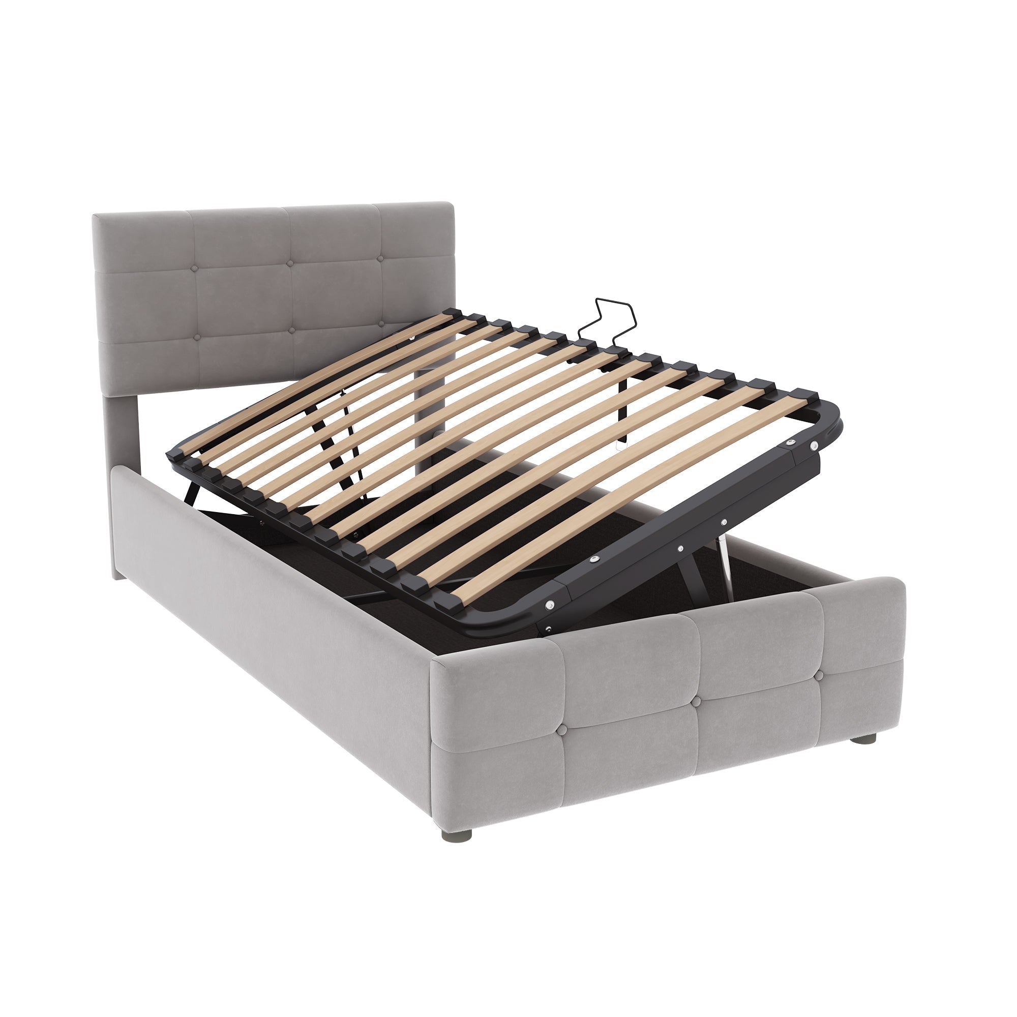 Logidon gestoffeerd bed 90x200 cm grijs fluweel met hydraulische opbergruimte
