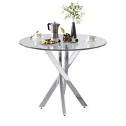 Logidon round dining table glass top 80x80cm silver modern design