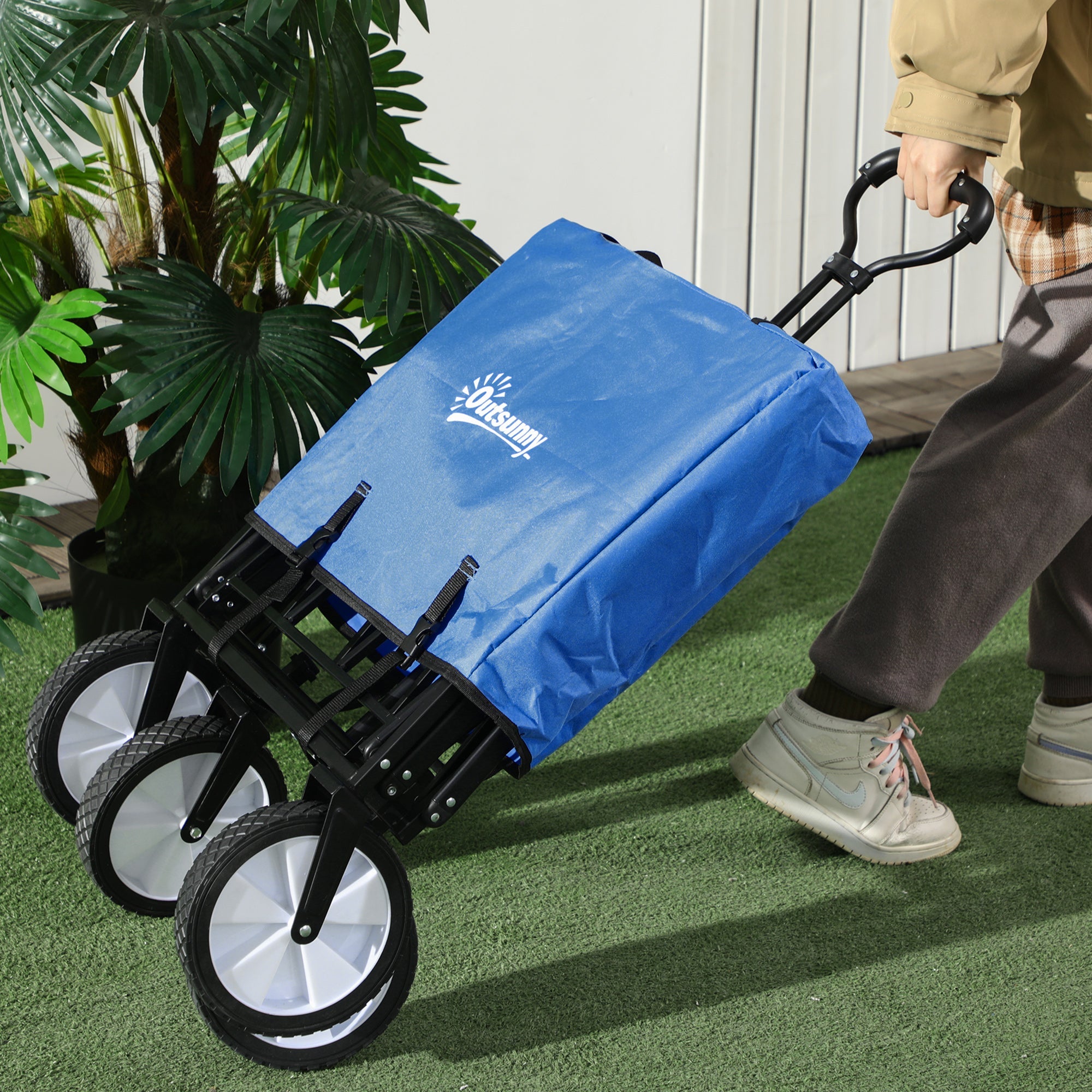 Logidon opvouwbare bolderkar 360 graden blauw stalen frame 93x49x100 cm
