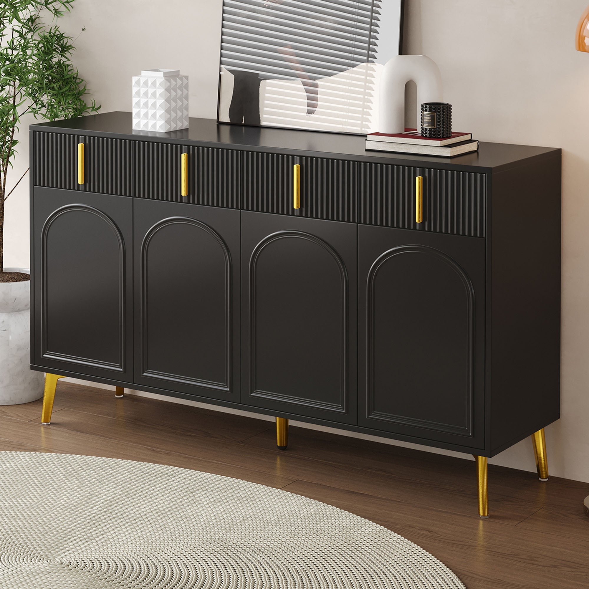 Logidon Dressoir Zwart met Gouden Handgrepen en Poten 140x37,8x82