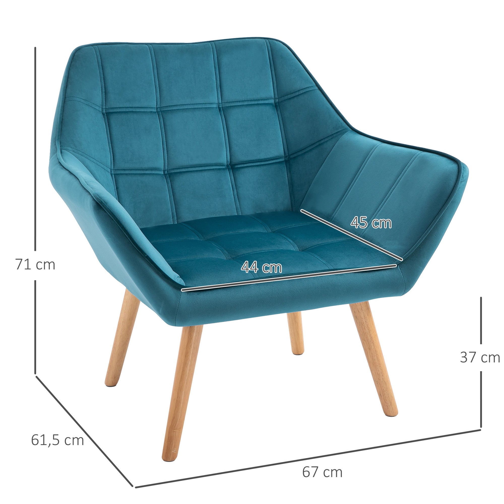 Logidon relaxstoel fluweel lichtblauw verhoogde poten 64x62x72,5 cm