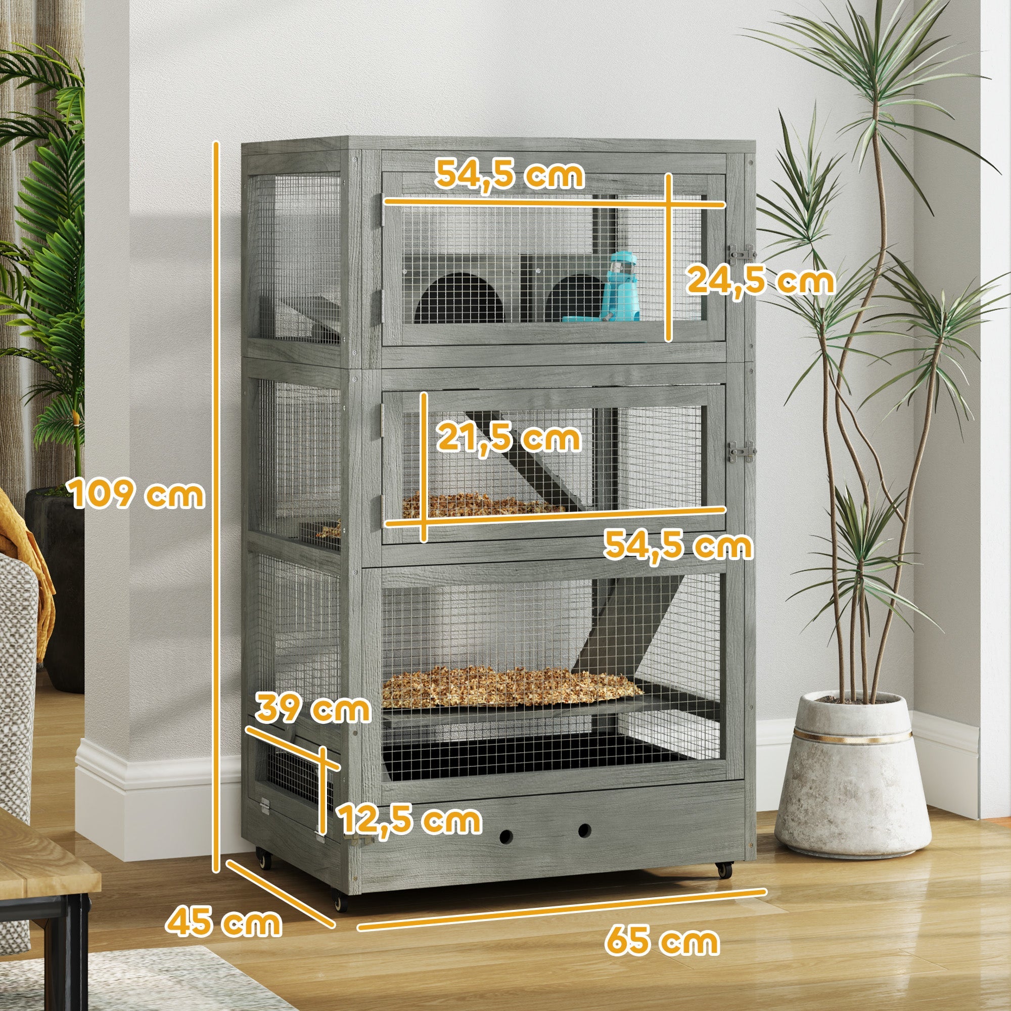 Logidon Dwerghamsterkooi Hout Grijs 65x45x109 cm met slot
